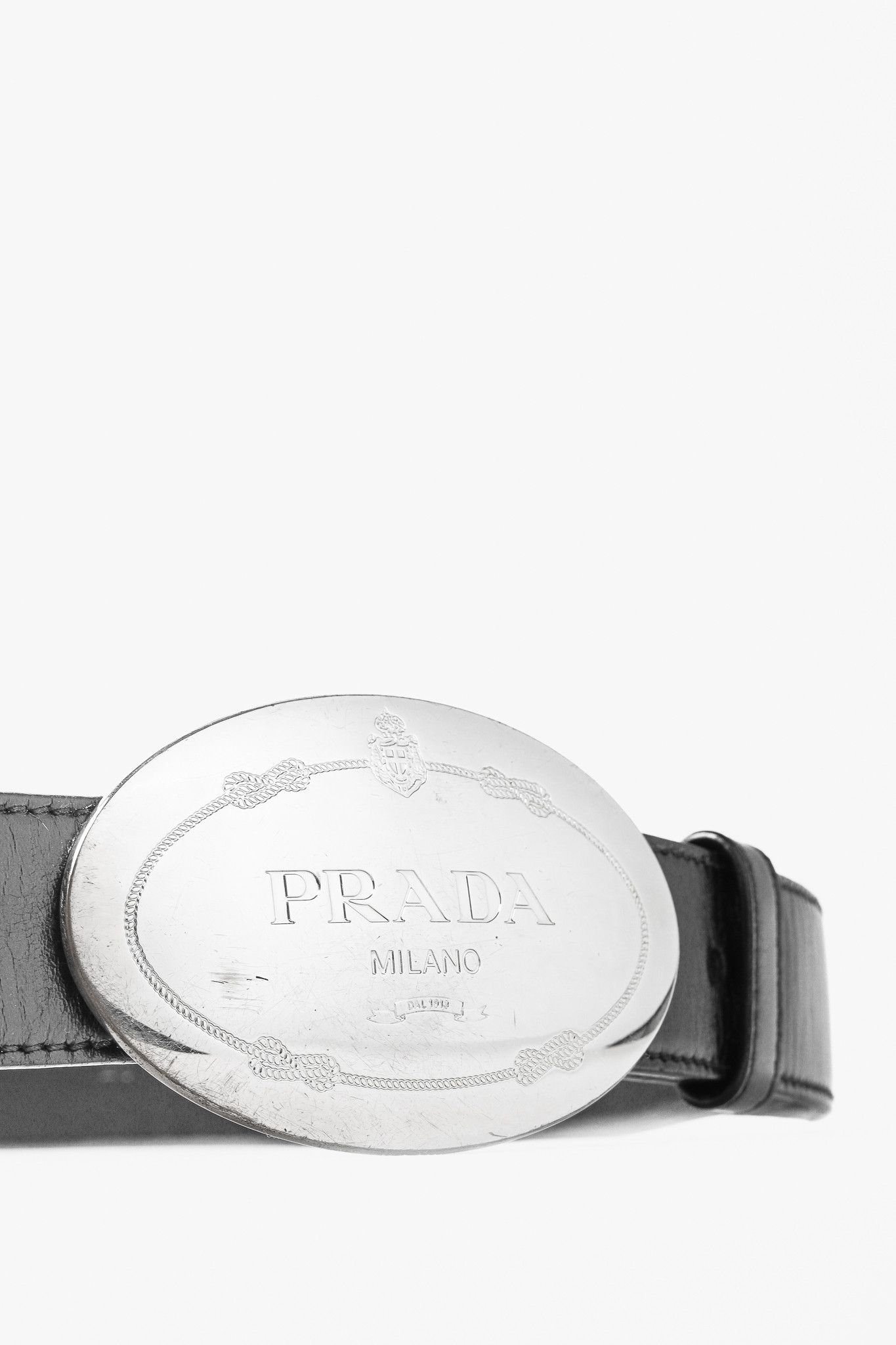 Prada Prada Black Leather Logo-Engraved Oval-Buckle Belt Size ONE SIZE - 3 Thumbnail