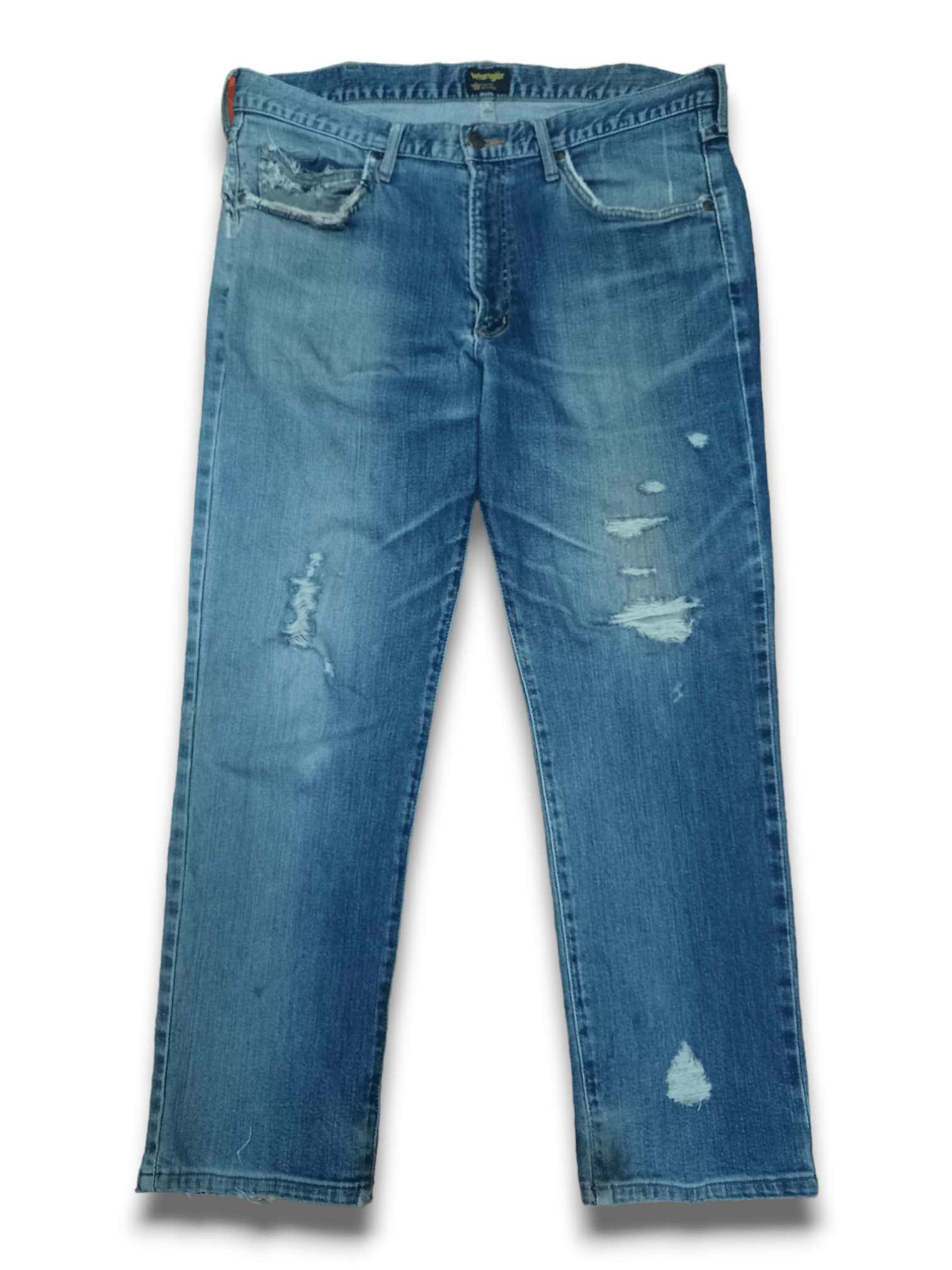Wrangler SALES 🔥 Vintage Wrangler Blue Wash Distressed Denim Jeans Size US 35 - 1 Thumbnail