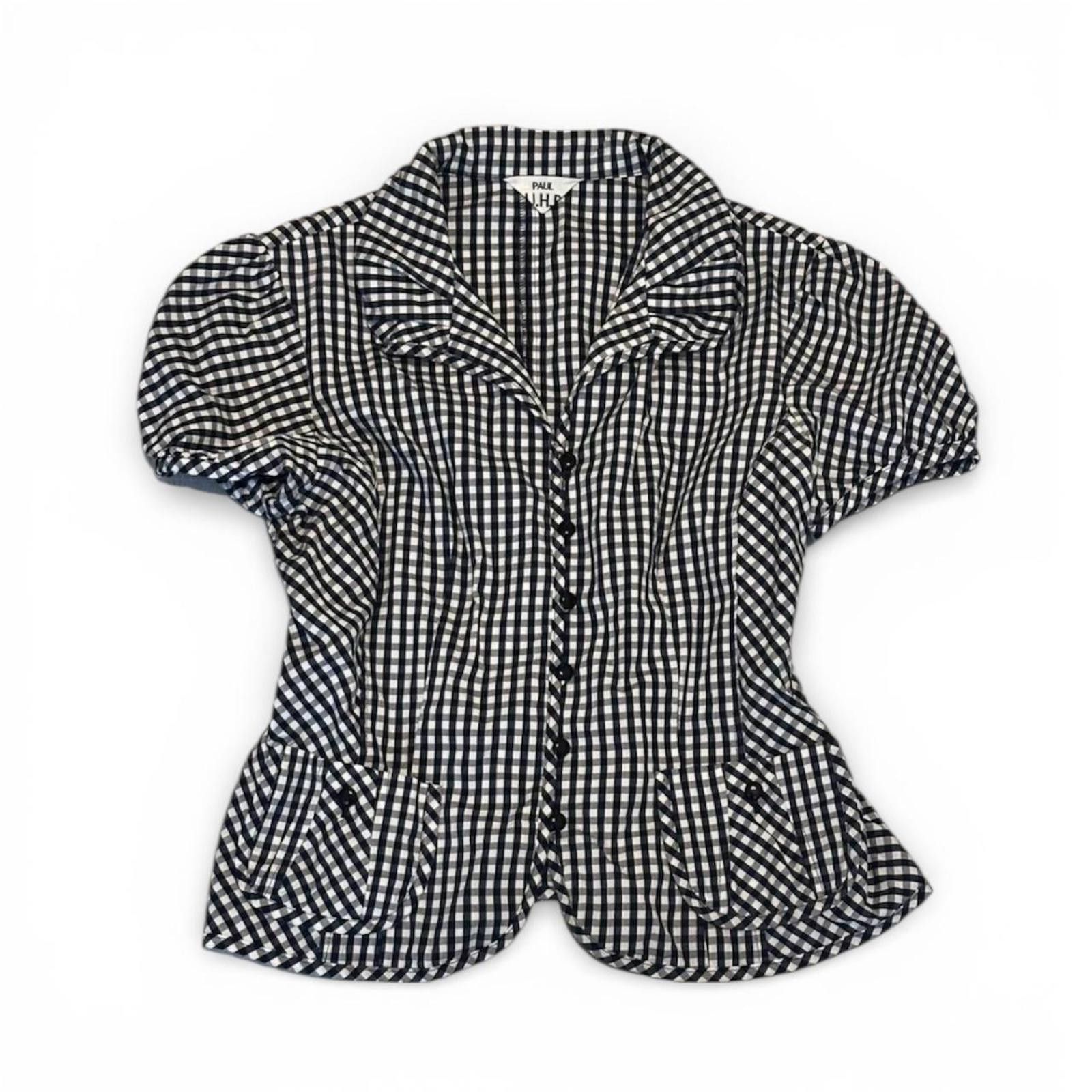 Other Cottage preppy puff sleeve checked short black blouse Size S / US 4 / IT 40 - 1 Thumbnail