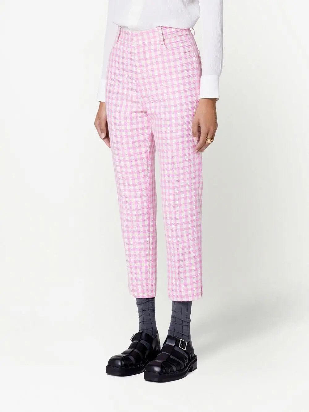 AMI AMI Paris pink white gingham check cropped high waist pants Size 28" / US 6 / IT 42 - 3 Thumbnail