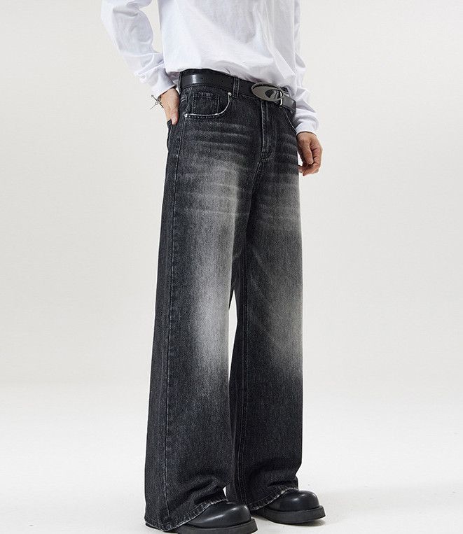 Jean Men's washed distressed loose straight wide-leg jeans Size US 32 / EU 48 - 2 Thumbnail