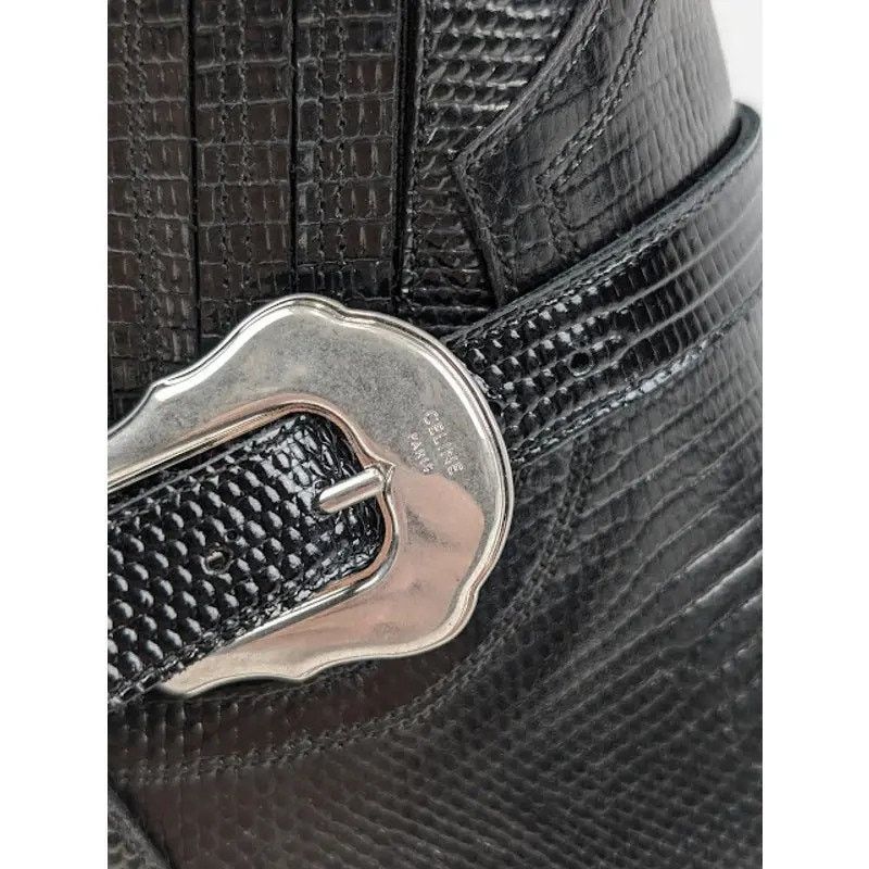 Celine o1rshd1 Chelsea Lizard Stamped Calfskin Issac Boots in Black Size US 7 / EU 40 - 4 Thumbnail