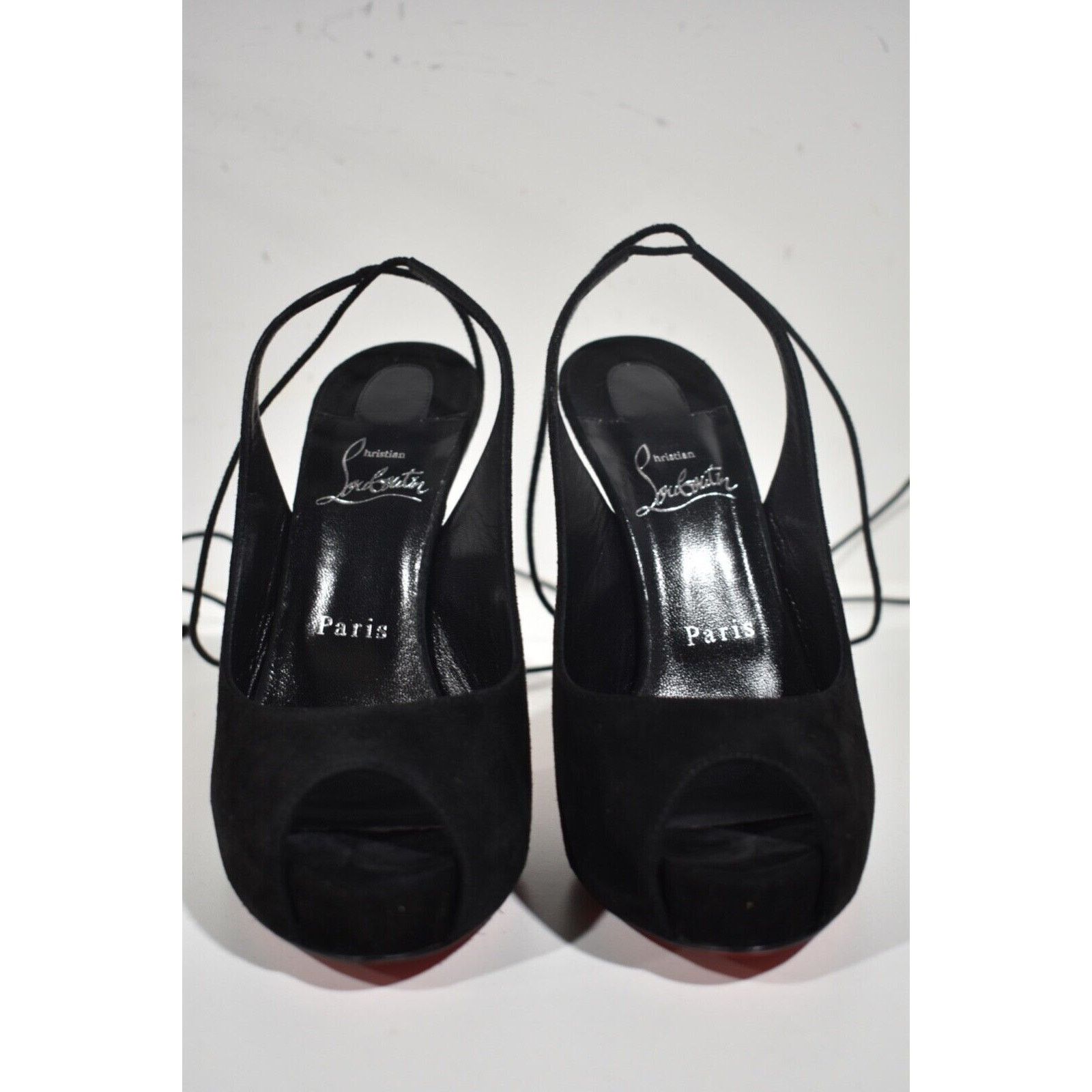 Christian Louboutin Lace Up NVP 120 Black Suede Peep Toe Sandal Heel Pump 38.5 Size US 8.5 / IT 38.5 - 6 Thumbnail
