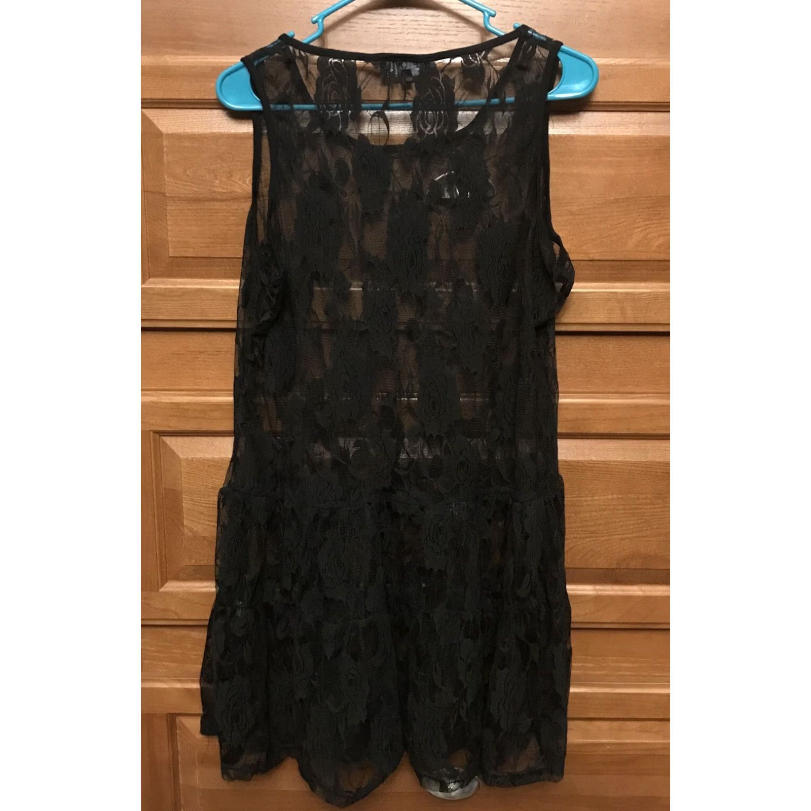 Vintage POL Lace Tank Dress Mini Black Floral L Sleeveless, Round Neck, Pullover, Ruffle, Short Dress, Women, Regular, POL Brand Size L / US 10 / IT 46 - 2 Thumbnail