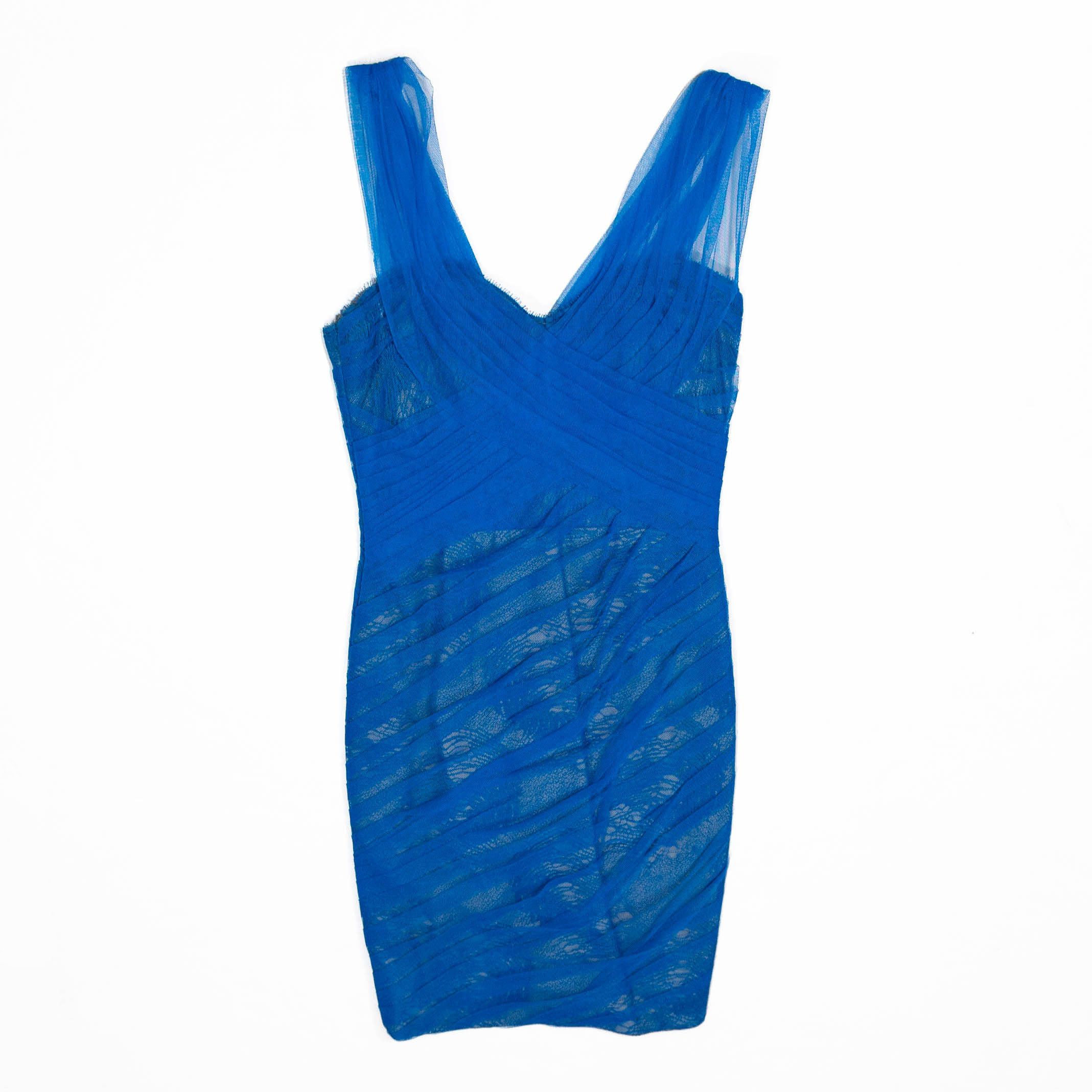 Monique Lhuillier Monique Lhuillier Cobalt Blue Tulle Mesh Pleater ...