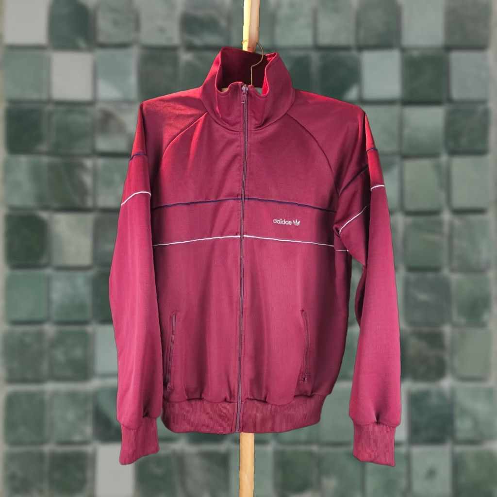 Adidas VINTAGE adidas TRACK JACKET SZ XLARGE MEN BURGUNDY OLD SCHOOL TREFOIL TOP JACKET Track Jacket XL Mens BURGUNDY 70s Size US XL / EU 56 / 4 - 1 Thumbnail