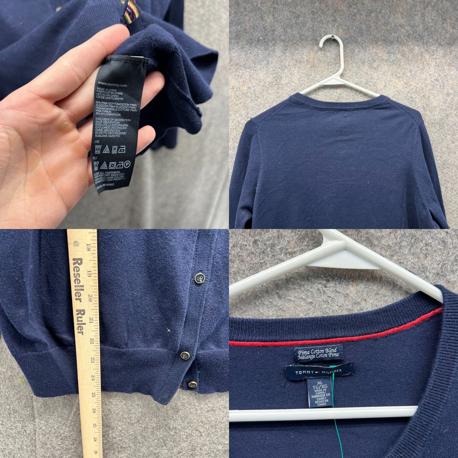 Tommy Hilfiger Tommy Hilfiger Sweater Cardigan Women XL Blue Navy Pima Cotton Knit Logo Long Sleeve Regular Fit All Seasons Vintage: No Size XL / US 12-14 / IT 48-50 - 8 Thumbnail