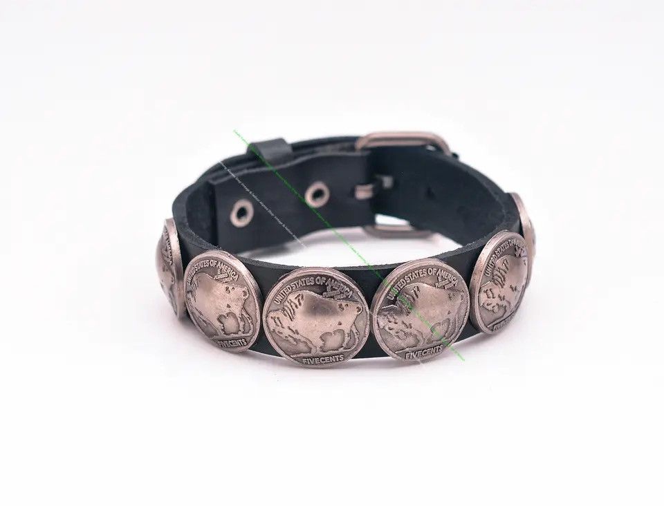 Jewelry × Leather × Vintage Black Genuine Leather Large Cuff Bracelet Size ONE SIZE - 1 Thumbnail