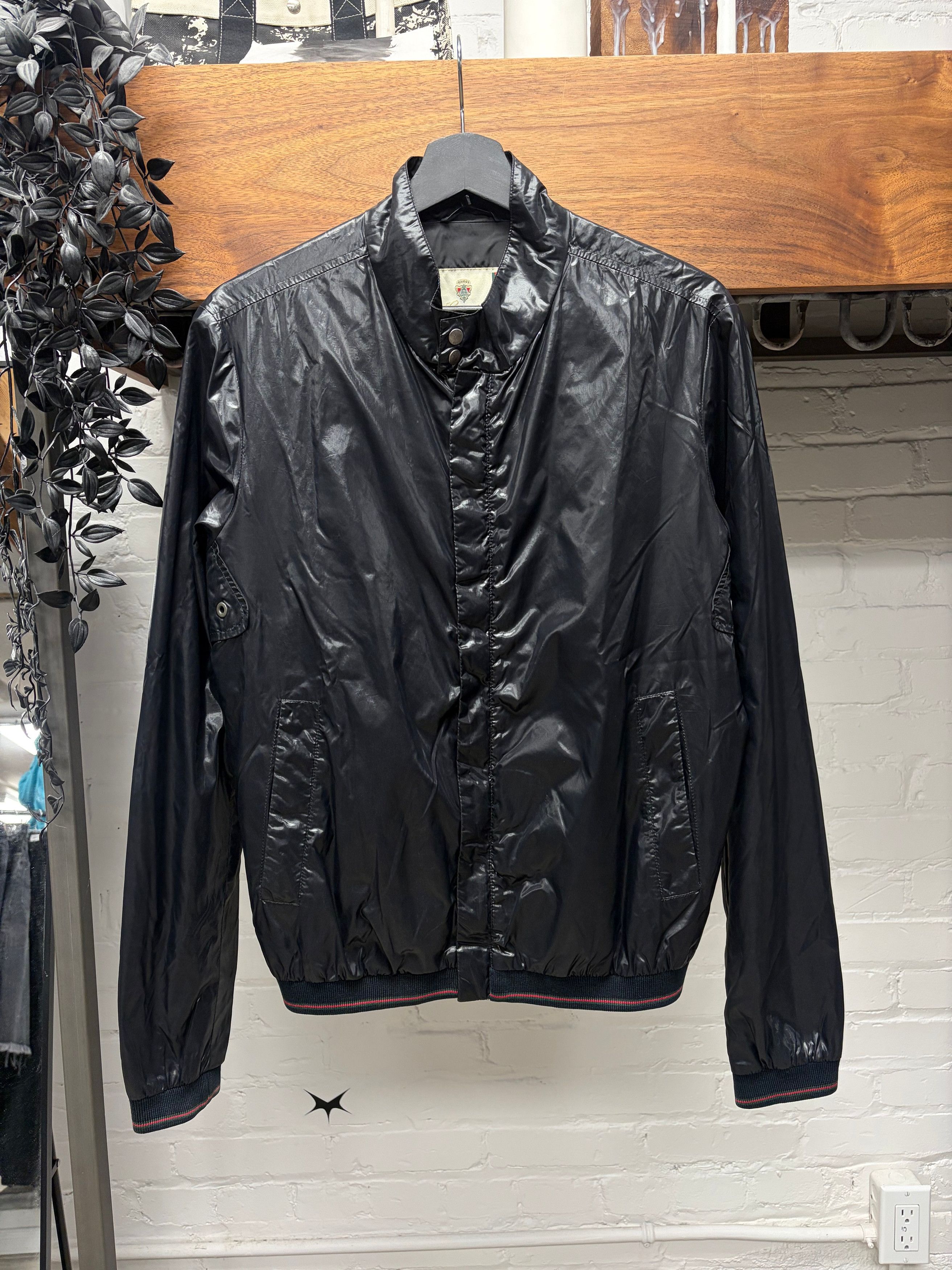 Gucci Gucci Waxed Black Vinyl Drivers Jacket with Striped Ribbing Size US S / EU 44-46 / 1 - 1 Thumbnail