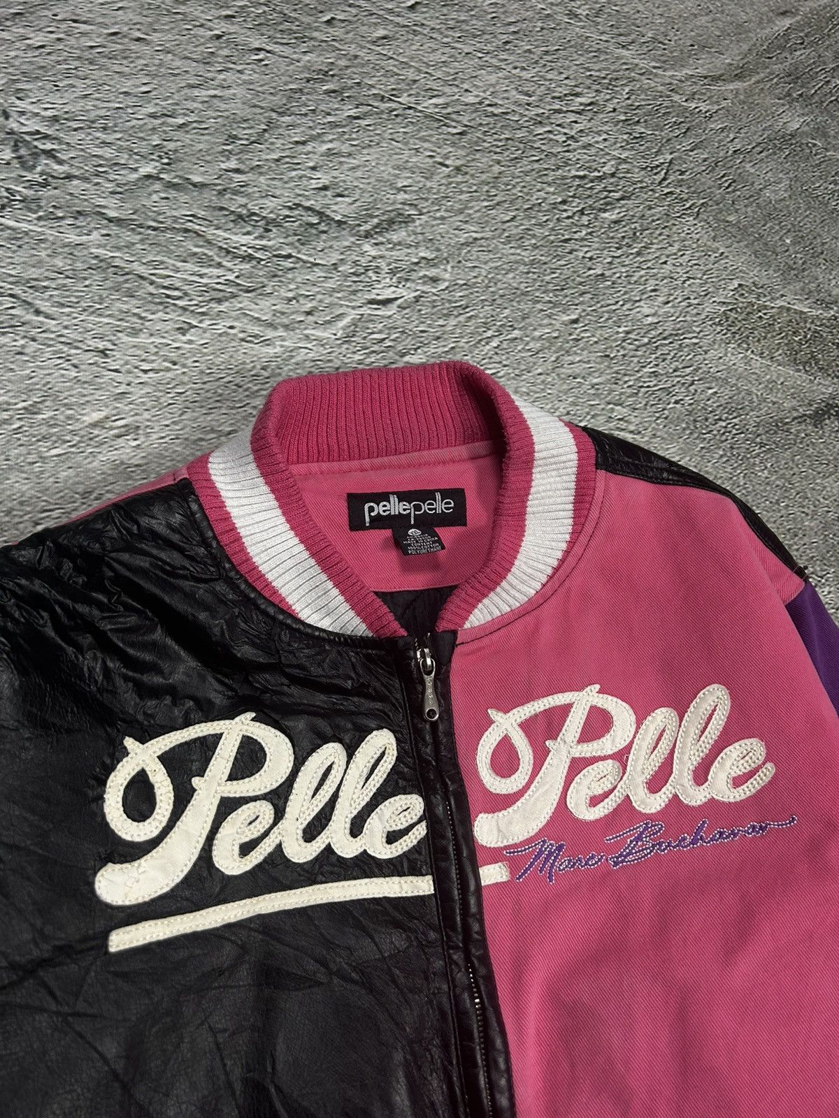Marc Buchanan Pelle Pelle leather jacket black pink purple big logo Y2K Size US XL / EU 56 / 4 - 2 Thumbnail