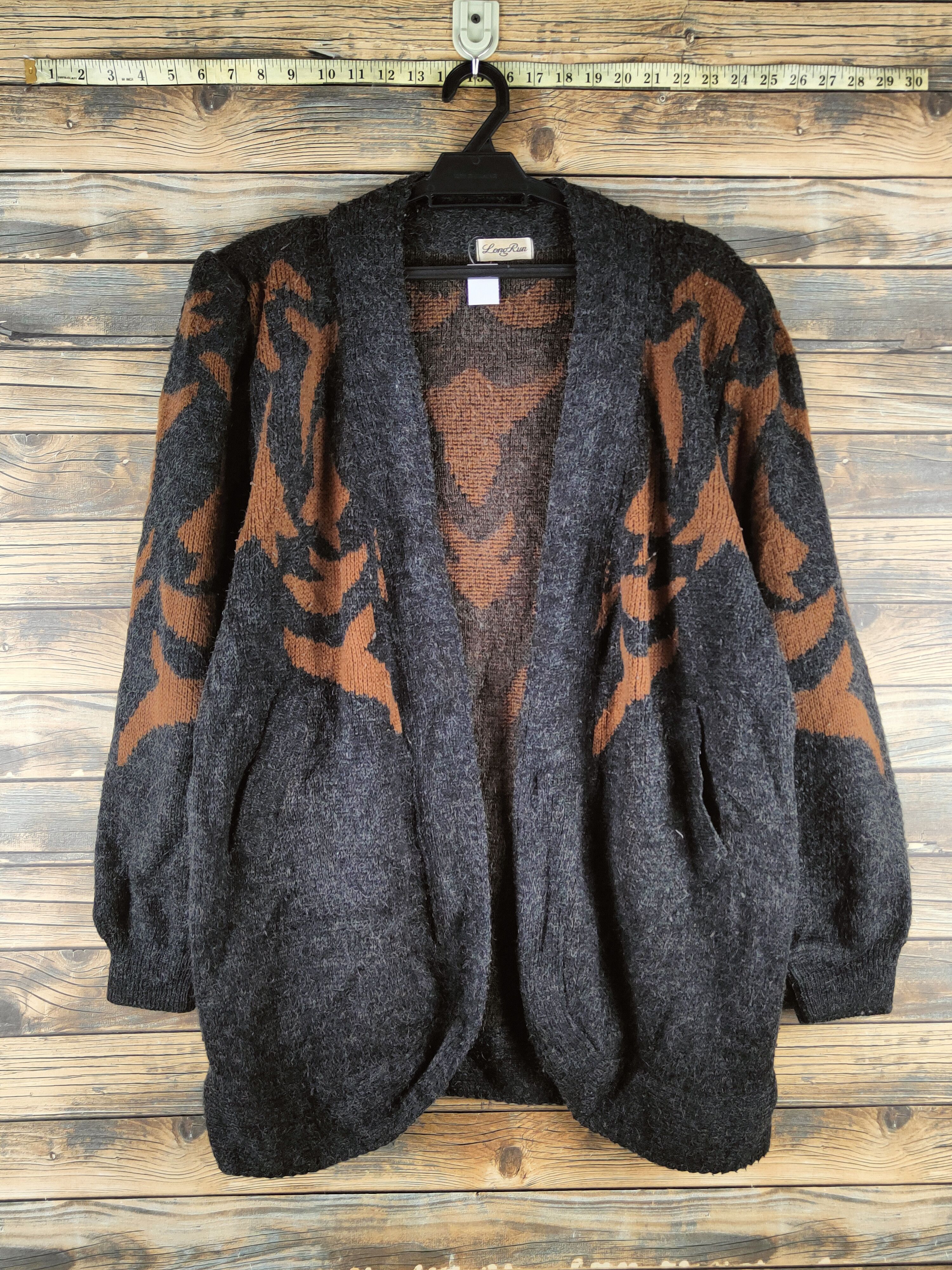 Japanese Brand DL Long Run Black Brown Knitwear Cardigans #46-426 Size L / US 10 / IT 46 - 1 Thumbnail