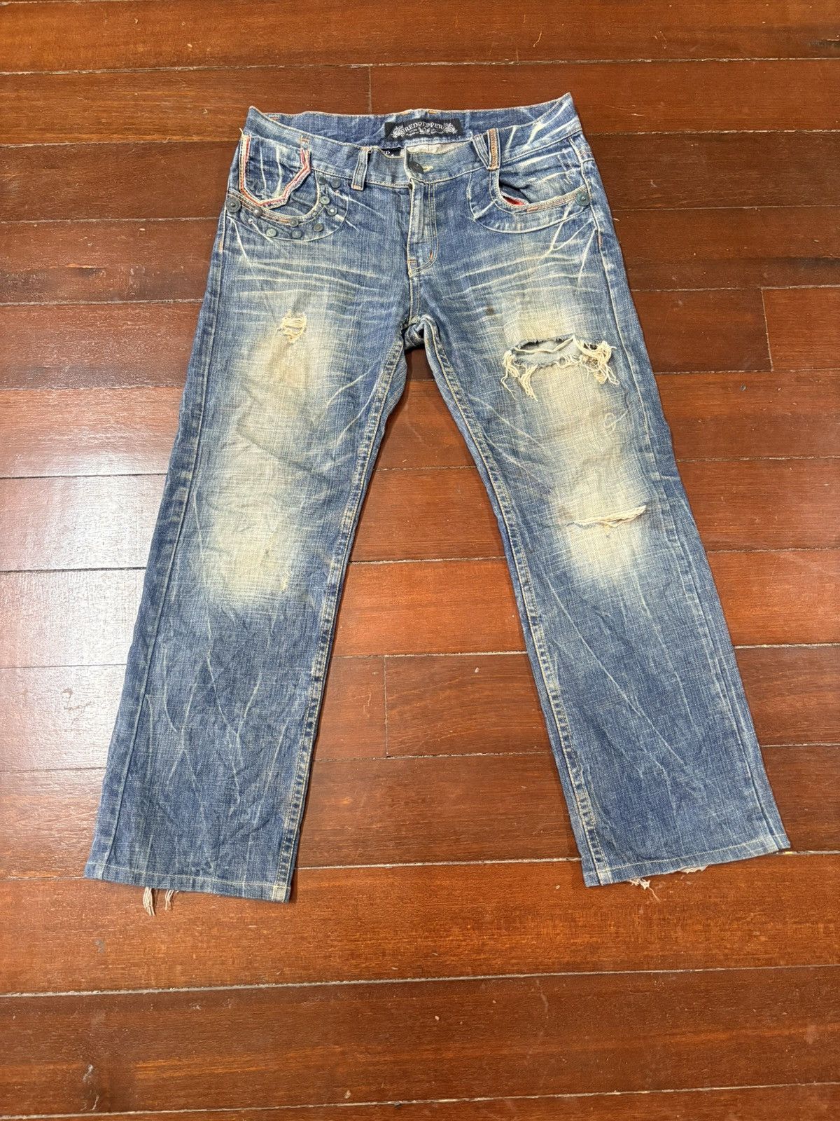 Hysteric Glamour SICK RUSTY RED PAPER VINTAGE DENIM distressed mud wash flare Size US 32 / EU 48 - 1 Thumbnail