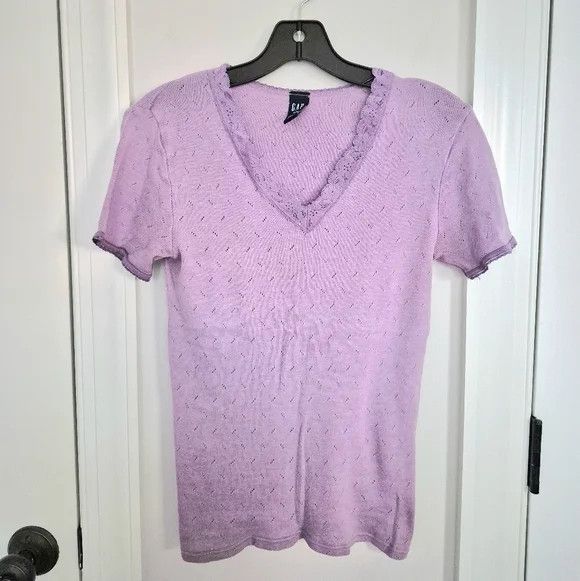 Gap Vtg Pointelle Lace Trim V-Neck PJ Tee Spring Summer Y2K Size S / US 4 / IT 40 - 6 Thumbnail