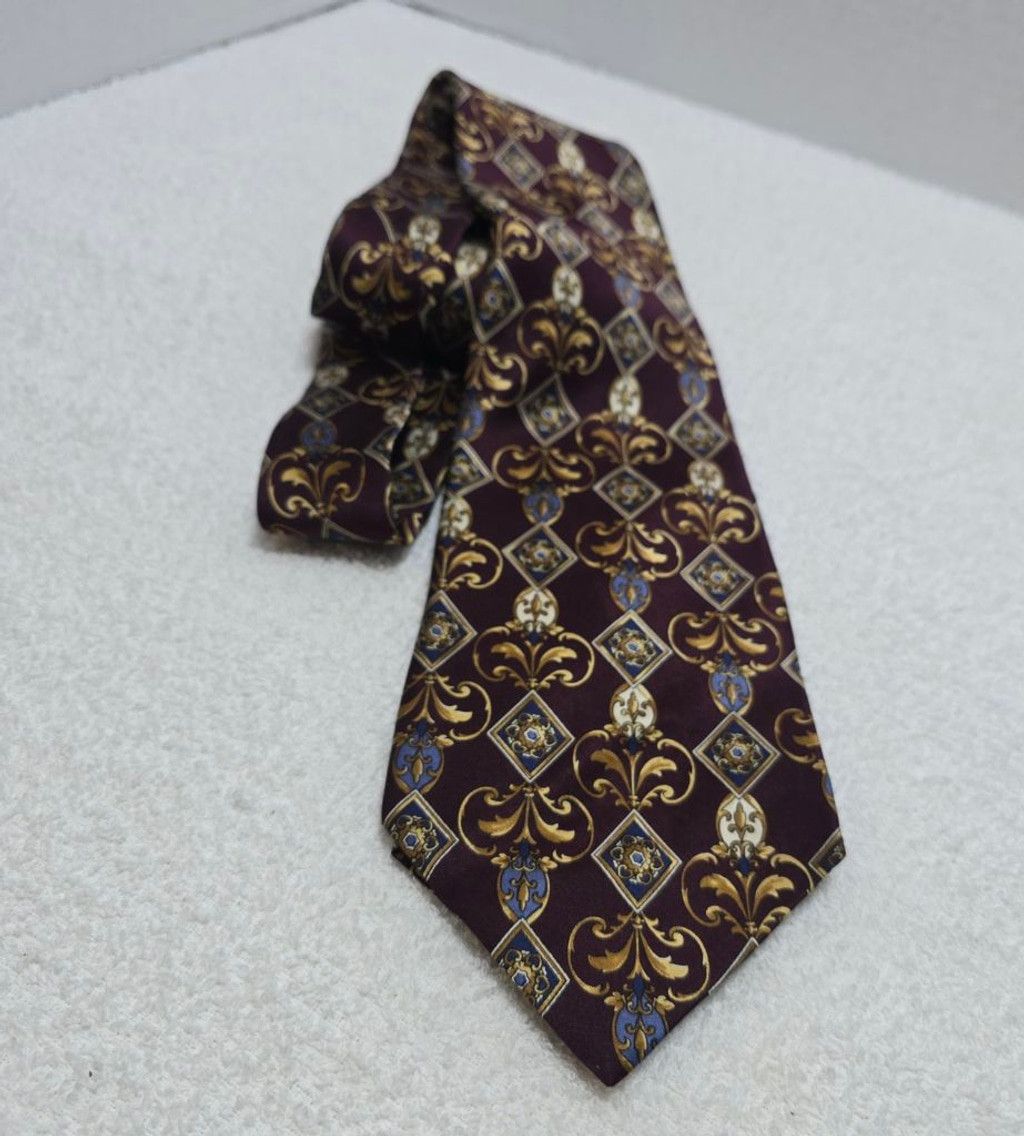 Arrow Men's Arrow Burgundy Gold Patterned Silk Tie One Size Size ONE SIZE - 1 Thumbnail