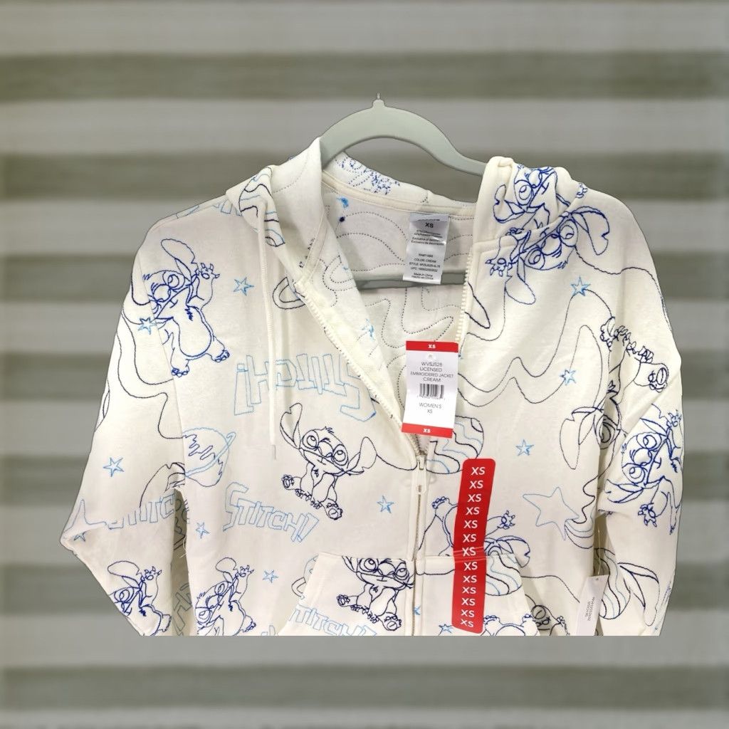 Disney Disney Stitch Hoodie Sweatshirt Women XS Ivory Full Zip AOP Embroidered NWT Size XS / US 0-2 / IT 36-38 - 1 Thumbnail