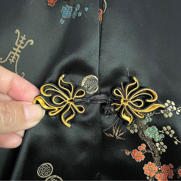 Vintage Vintage Chinese Black Satin Brocade Light Jacket - Small Size S / US 4 / IT 40 - 4 Thumbnail
