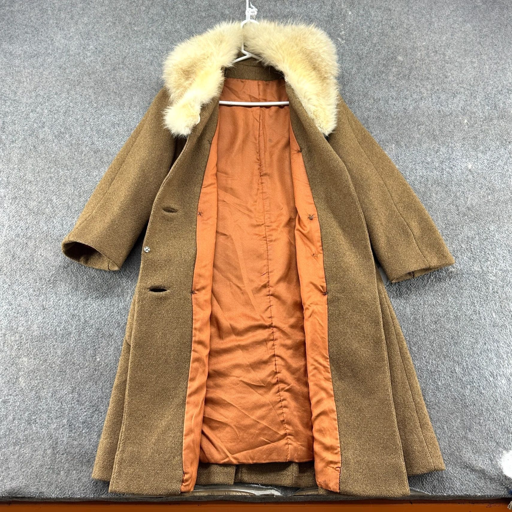 Vintage VINTAGE Union Label Wool Coat Womens M Brown Long Overcoat Faux Fur Double Breasted 50s 60s Coat Women Mens? Size M / US 6-8 / IT 42-44 - 3 Thumbnail