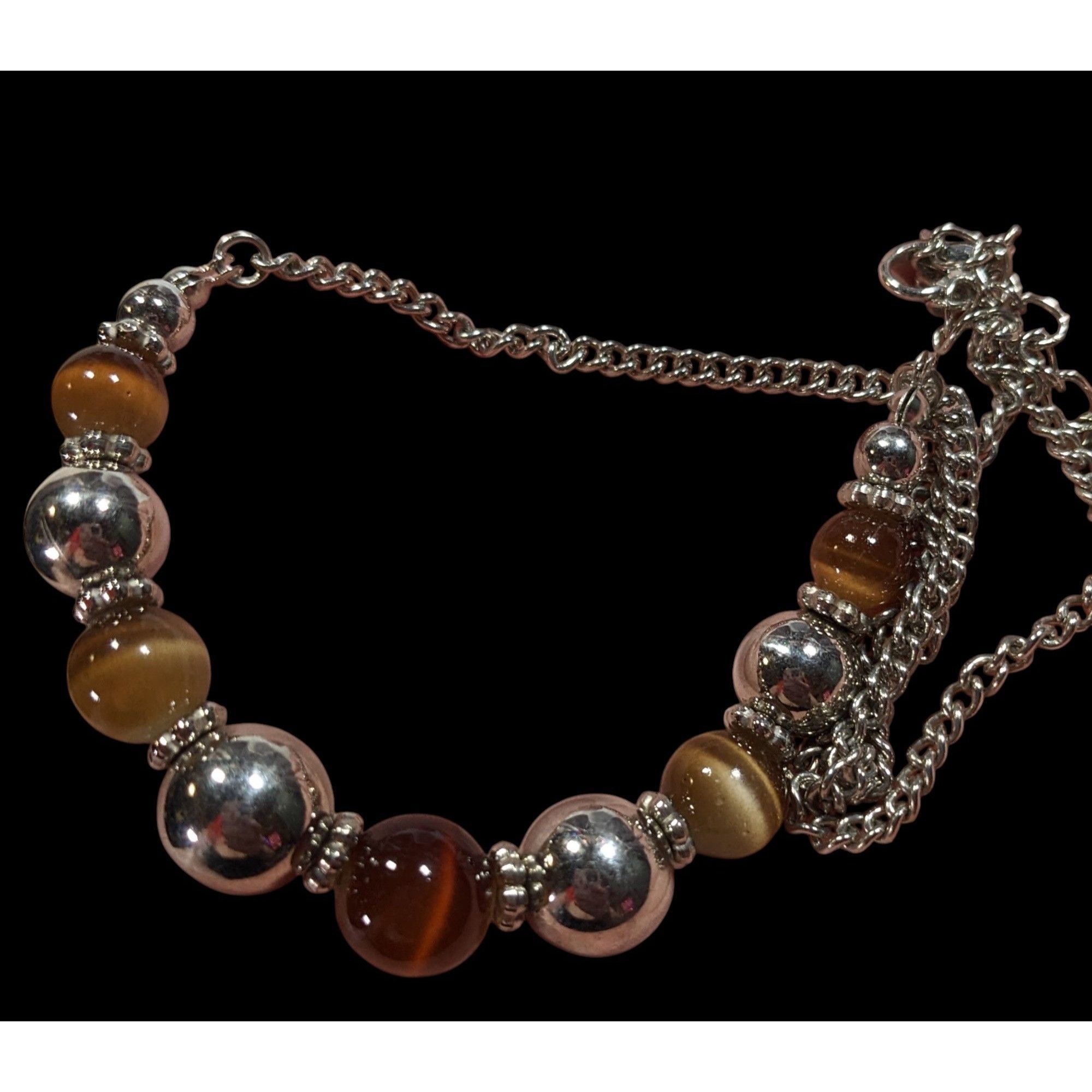 Other Casual Brown Cat Eye And Silver Tone Beaded Necklace Size ONE SIZE - 3 Thumbnail