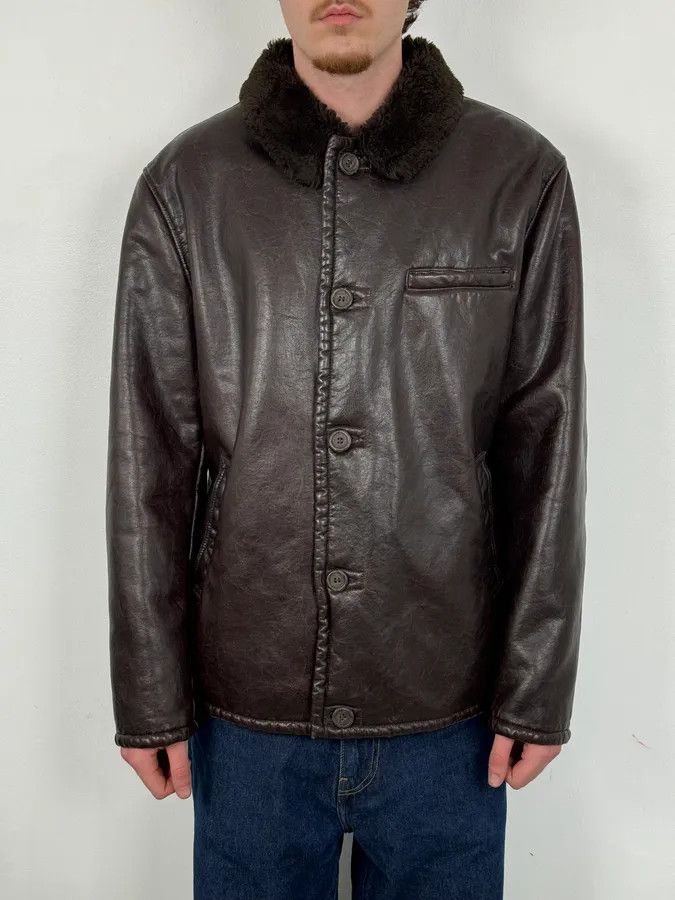 Armani Armani Brown Shearling Collar Faux Leather Buttoned Jacket Size US L / EU 52-54 / 3 - 2 Thumbnail