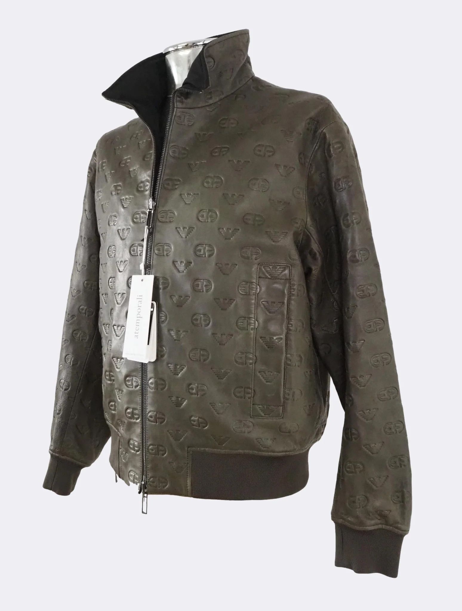 Emporio Armani Reversible Logo Embossed Lambskin Nappa Leather BomberJacket Size US M / EU 48-50 / 2 - 11 Thumbnail
