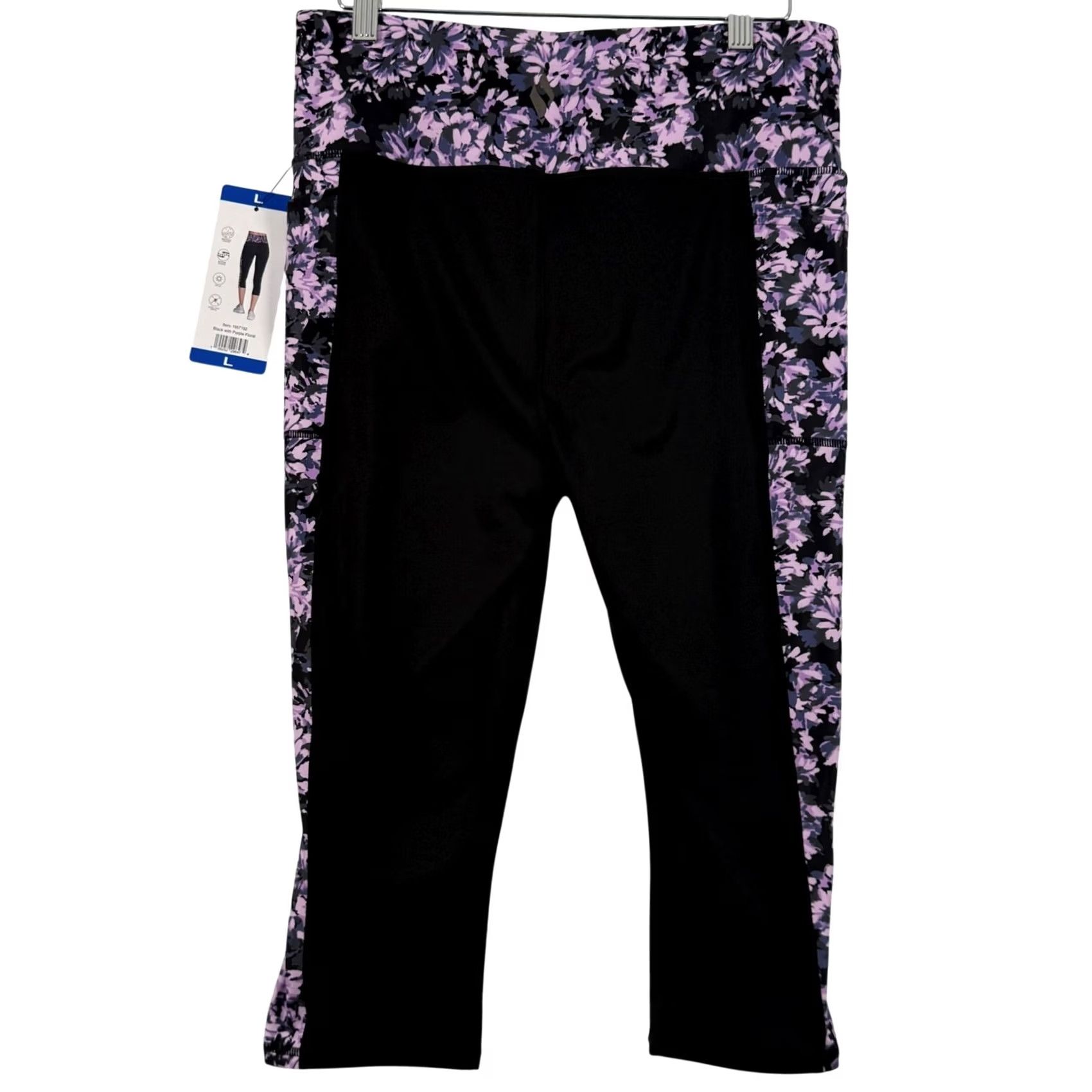 SKECHERS Skechers GO WALK Capri Leggings Black Purple Floral Side Pocket L Womens Capris Size 36" / US 14 / IT 50 - 3 Thumbnail