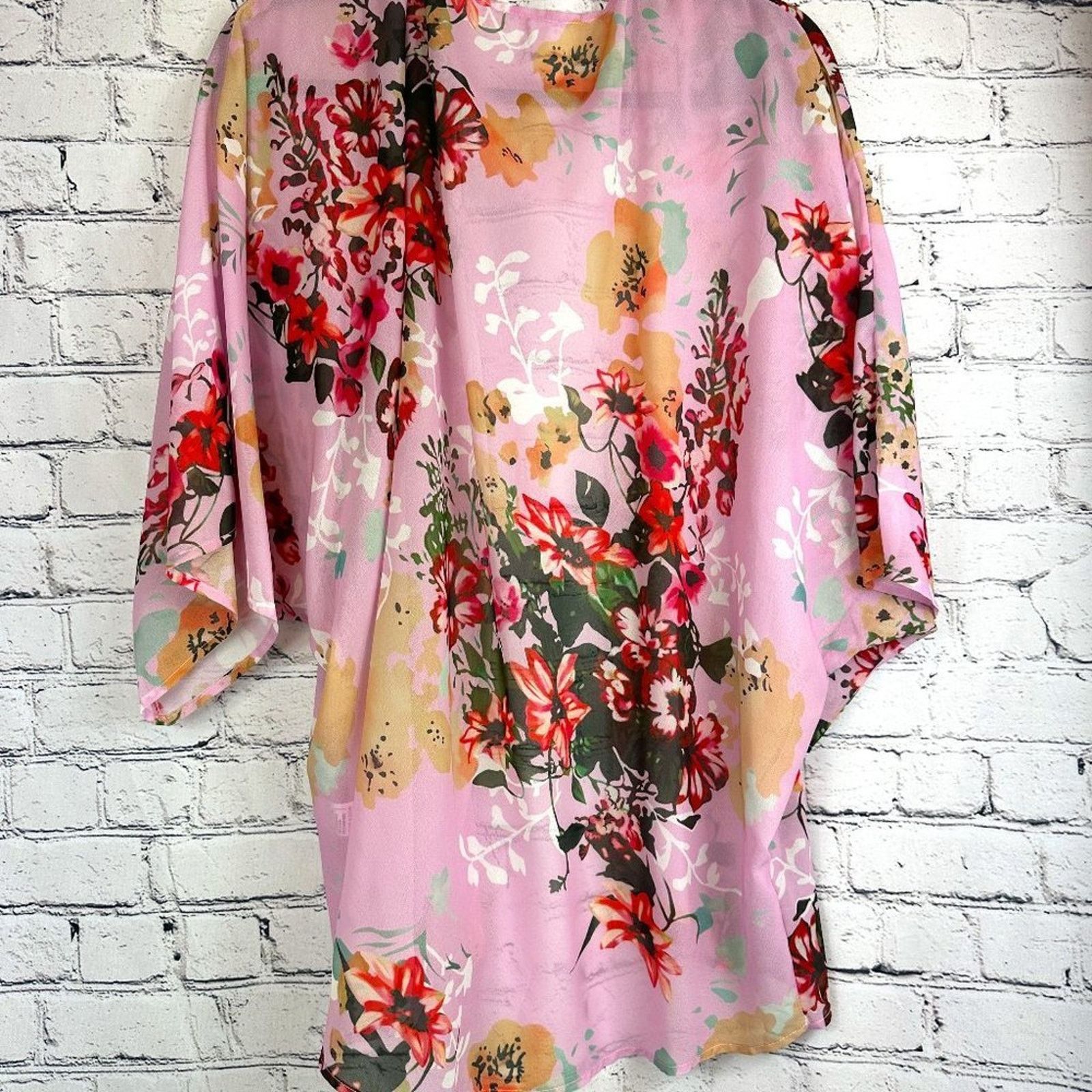 Other Women's Batwing Chiffon Kimono Beachwear CoverUp Pink L Size L / US 10 / IT 46 - 11 Thumbnail