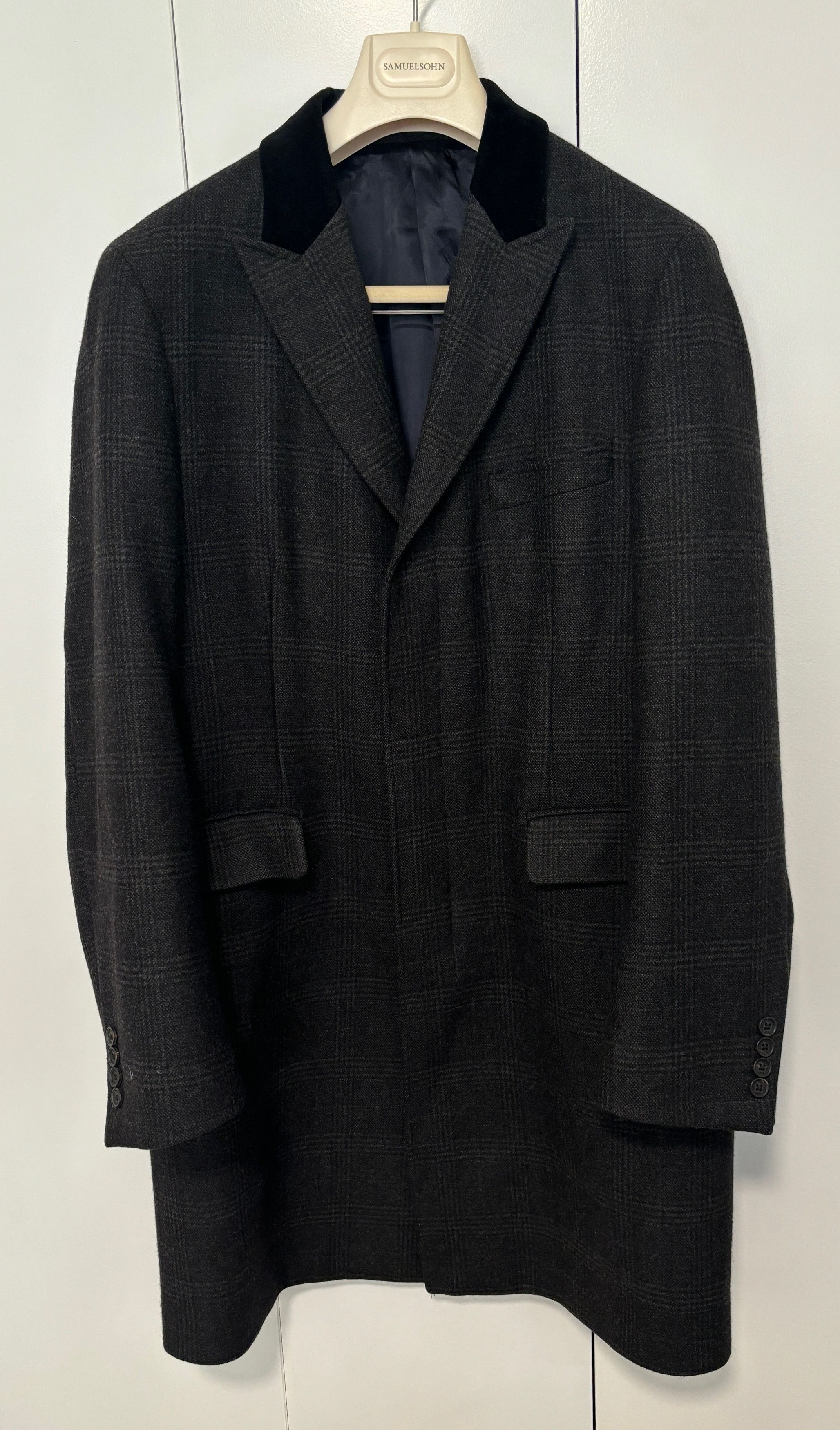 Brooks Brothers Plaid Chesterfield Overcoat Topcoat, Wool, Velvet; 38 -40 Size US M / EU 48-50 / 2 - 1 Thumbnail