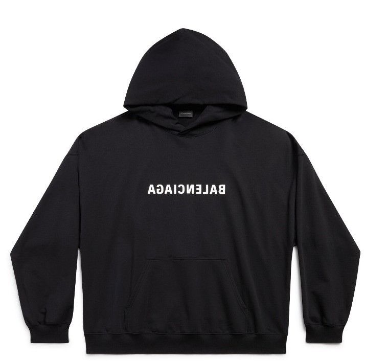 Balenciaga o1s1rm1125 Mirror Hoodie Oversized in Black Size US L / EU 52-54 / 3 - 1 Thumbnail