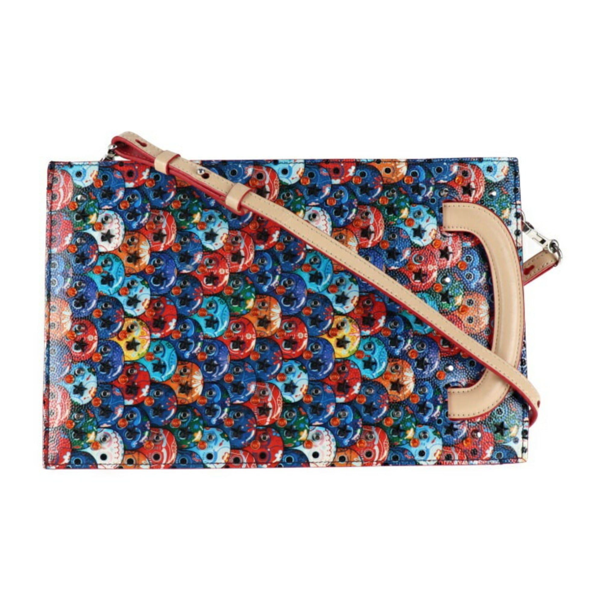 image of Vintage Christian Louboutin Trick Track Small Portfolio Clutch Bag 3175108 Leather Multicolor Skull