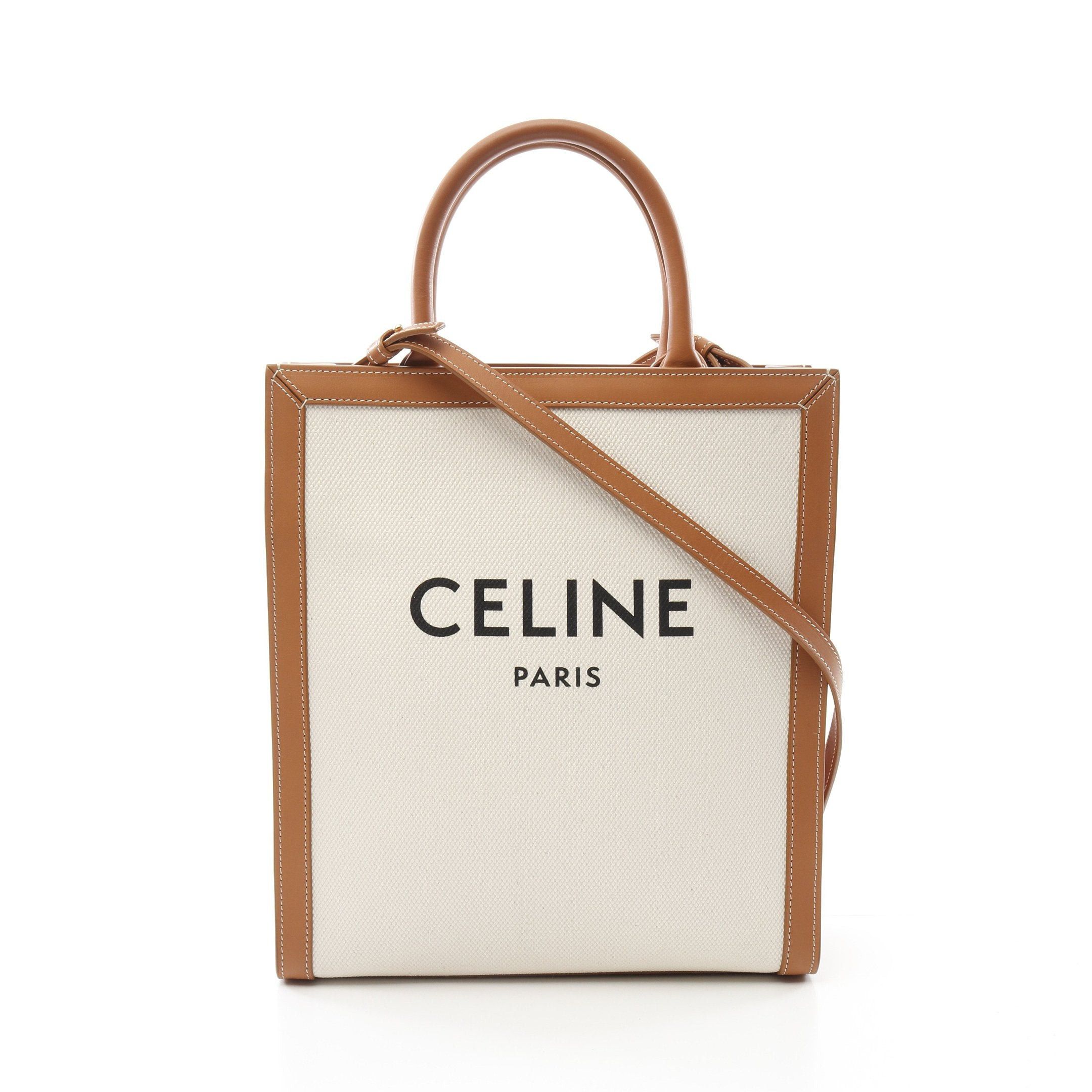 Celine Celine Small Vertical Hippopotamus Handbag Tote Bag Canvas Leather Off White Light Brown Size ONE SIZE - 1 Thumbnail