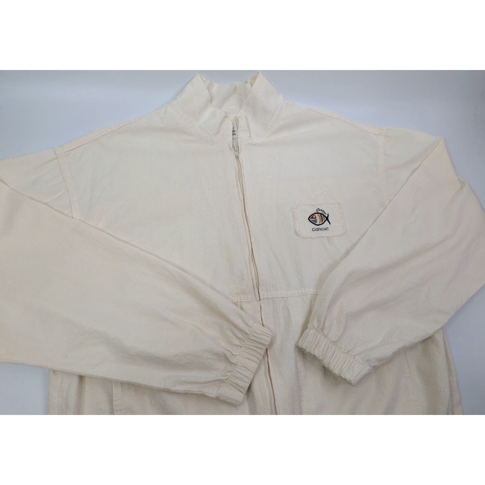 Iro Miro Zip Up Cancun Jacket 2XL Ivory Cotton Beach Resort Mexico Unisex Adults Lightweight Pockets Short Sleeve Zip Jacket, Casual, Basic, Beach Theme Size XXL / US 16-18 / IT 52-54 - 2 Thumbnail