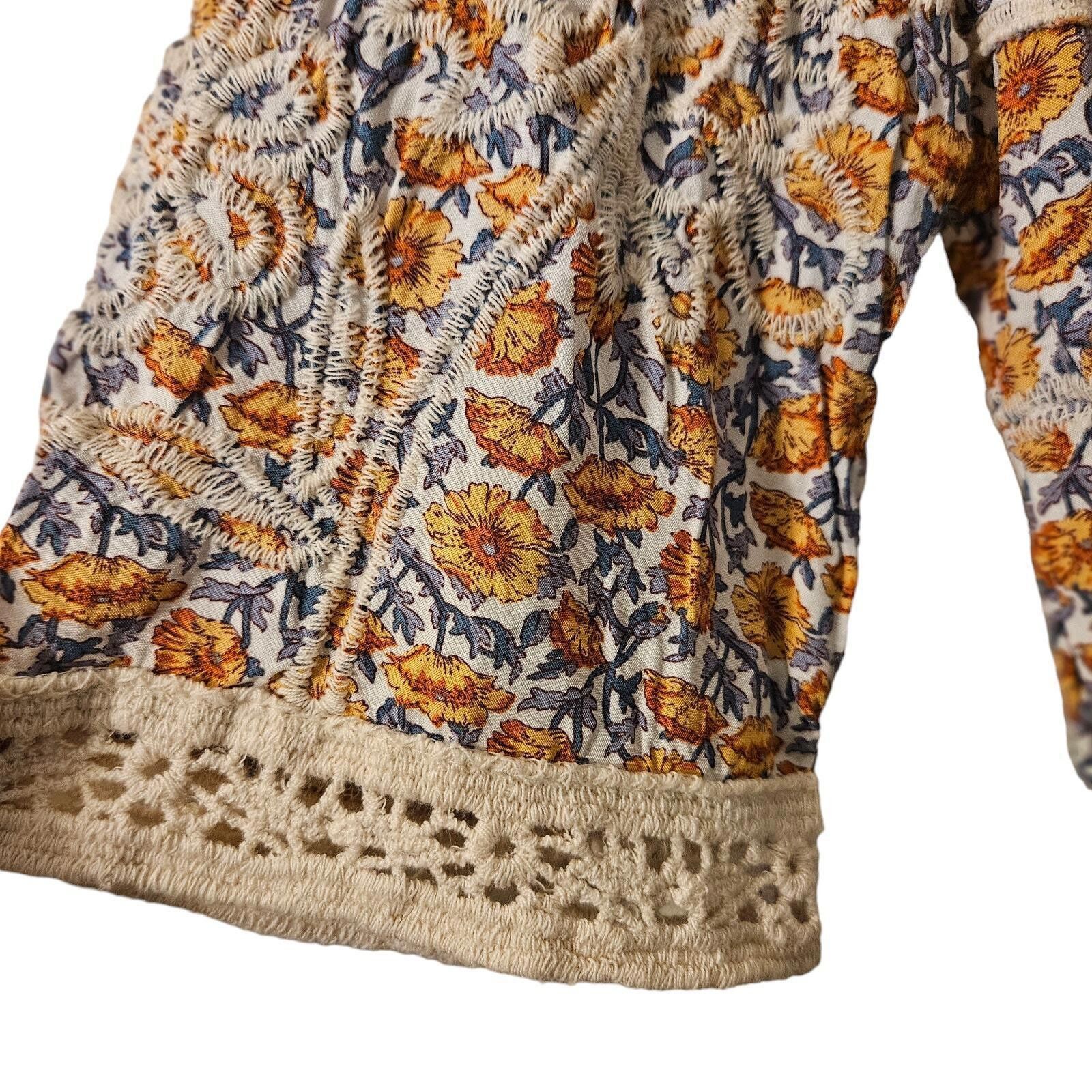 Designer Solitaire Boho Chic Embroidered Blouse Crochet Detail-Sz L Size L / US 10 / IT 46 - 3 Thumbnail