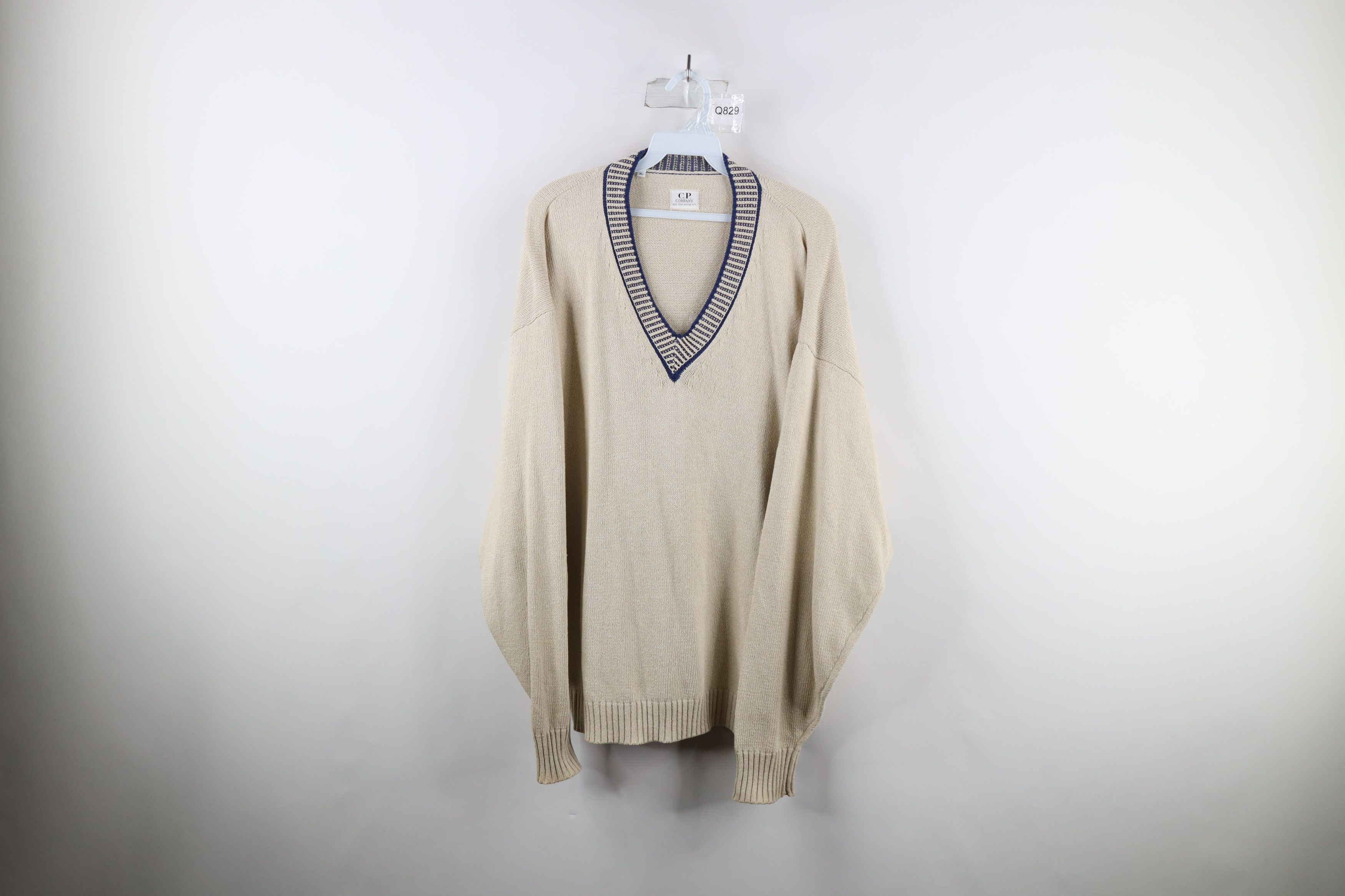 image of C P Company x Vintage 90's Cp Company Massimo Osti Knit V-Neck Sweater in Beige, Men's (Size XL)