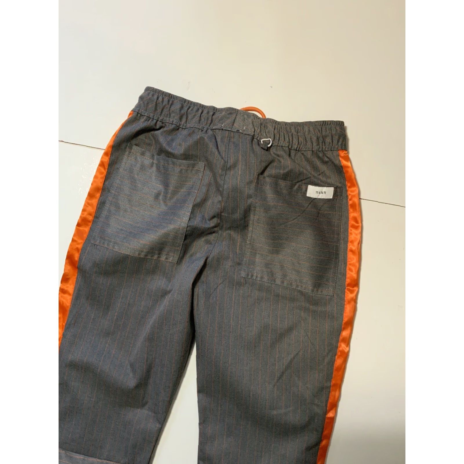 Vintage KDNK Pants Slim Drawstring Striped Gray Orange/Gray Pin Striped Los Angeles Mens L 34 Slim Fit 33in Inseam Size US 33 - 7 Thumbnail