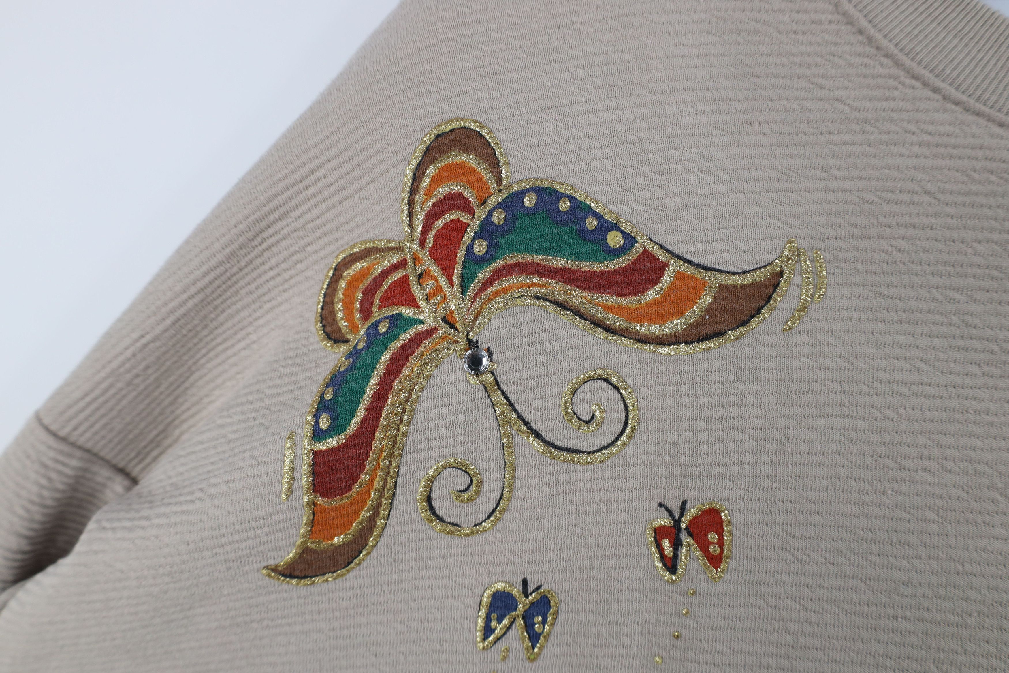 Vintage Vintage 90s Streetwear Butterfly Flower Sweatshirt Beige Size M / US 6-8 / IT 42-44 - 5 Thumbnail