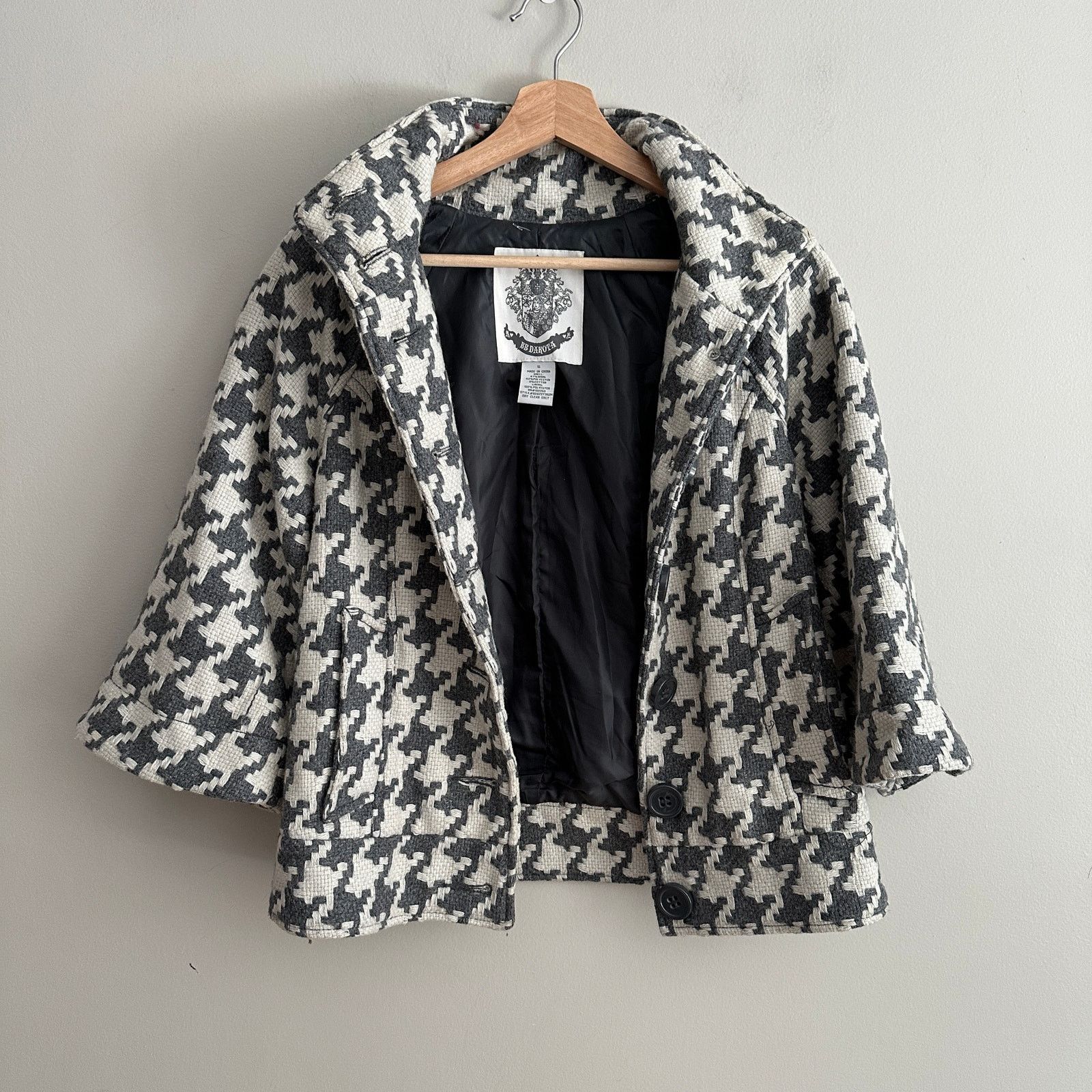BB Dakota Gray White Houndstooth Plaid Check Jacket Wool Blend S Small Size S / US 4 / IT 40 - 2 Thumbnail