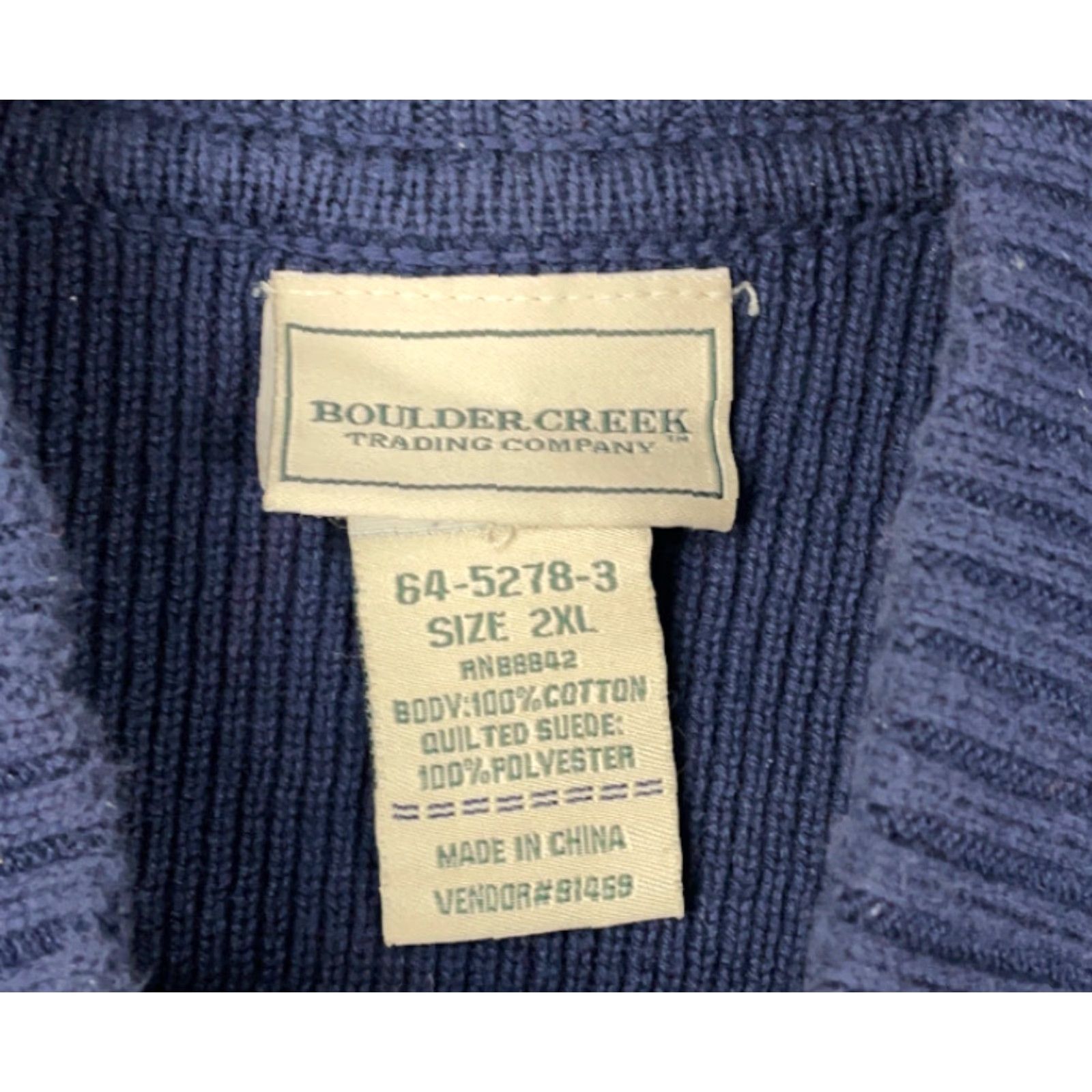 Vintage Boulder Creek Navy Blue Full-Zip Sweater Heavyweight Faux Suede Patches 2XL Size US XXL / EU 58 / 5 - 4 Thumbnail