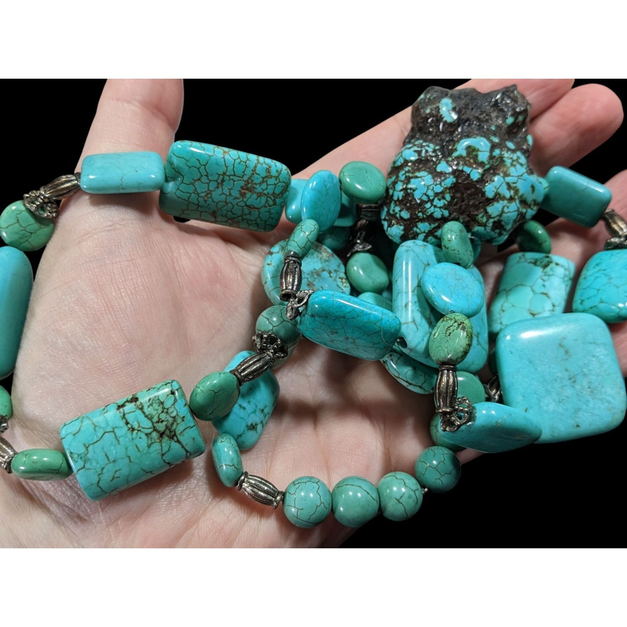 Other Vintage Handmade Chunky Turquoise Beaded Necklace With Silve Size ONE SIZE - 2 Thumbnail