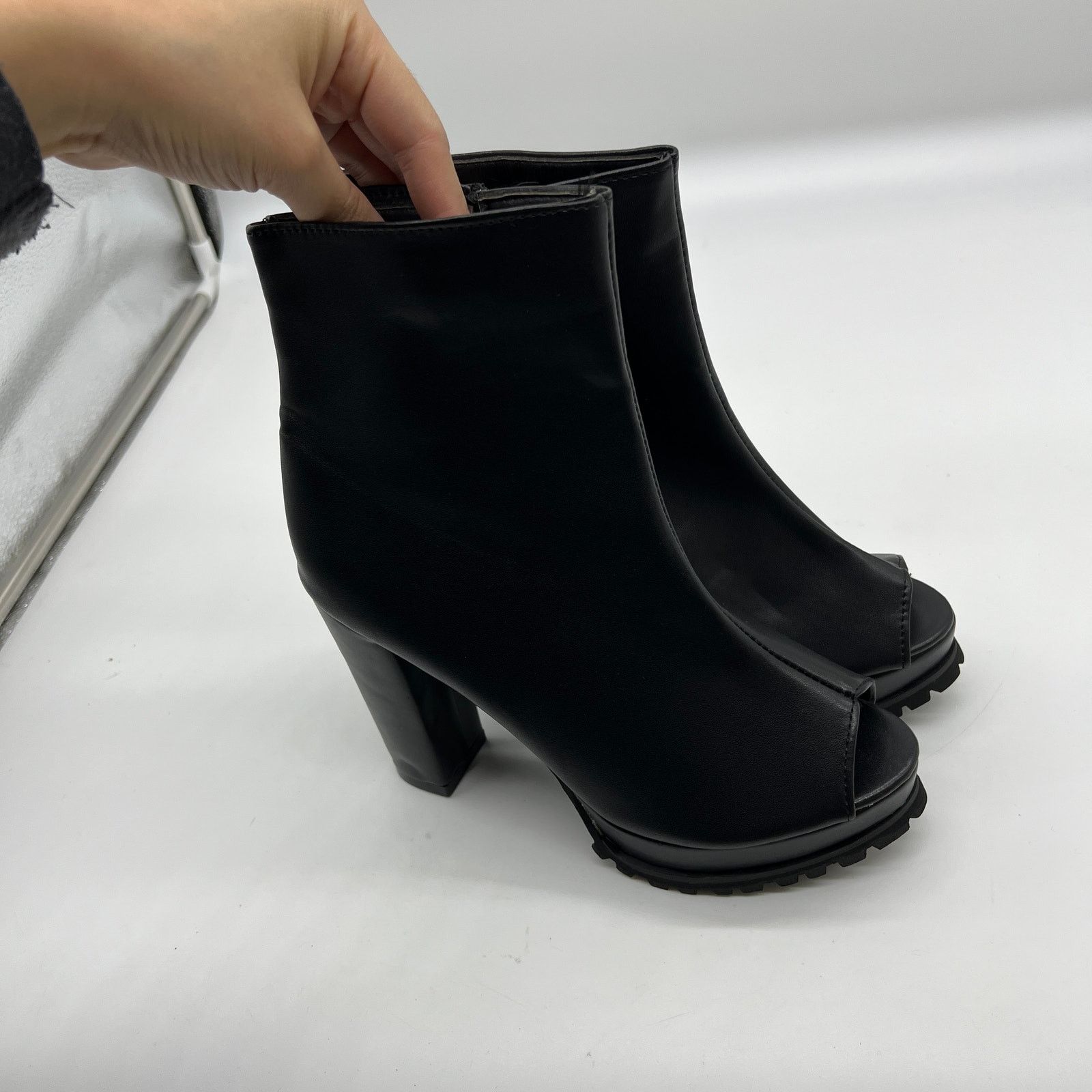 Other Chunky High Heel Booties Zipper Platform Open Toe Ankle Size US 6.5 / IT 36.5 - 6 Thumbnail