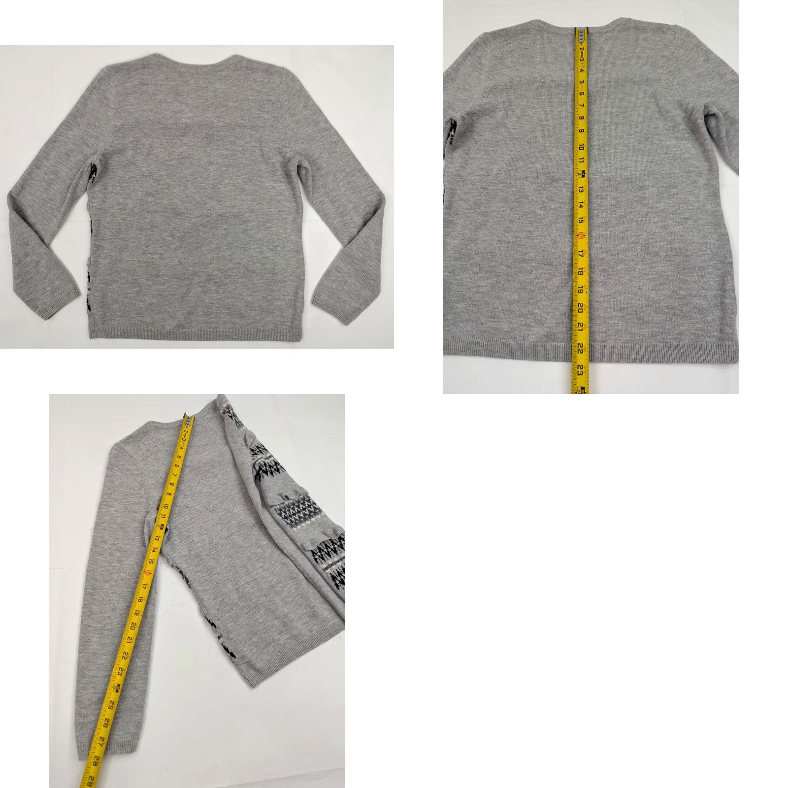 Talbots Talbots Nordic Print Ruffled Front Knit Sweater Women MP Gray Black Lambswool Blend Size M / US 6-8 / IT 42-44 - 8 Thumbnail