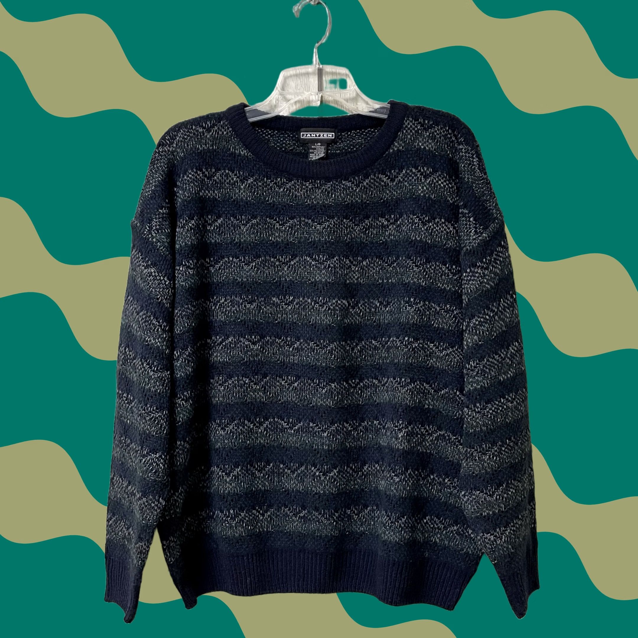 Jantzen VTG Jantzen Men Multicolor Wavy Striped Stockinette/Pointelle Knit Crewneck Sweater L Size US L / EU 52-54 / 3 - 1 Thumbnail