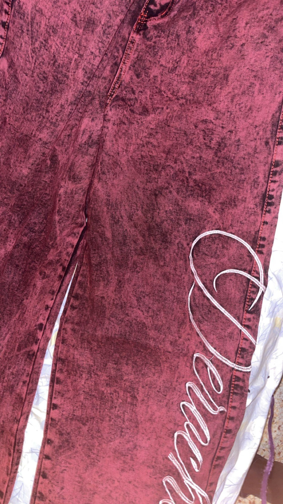 Japanese Brand Y2k baggy jeans washed Red vintage letter print rivet waist Size US 36 / EU 52 - 6 Thumbnail