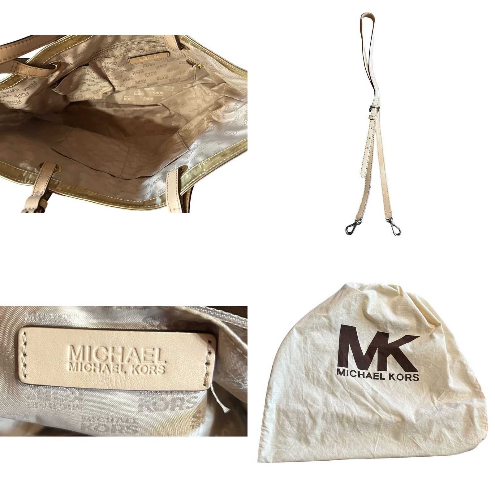 Vintage Michael Kors Gold Metallic MK Logo Tote Large ShoulderBag Purse W/Dust Cover See Size ONE SIZE - 10 Thumbnail
