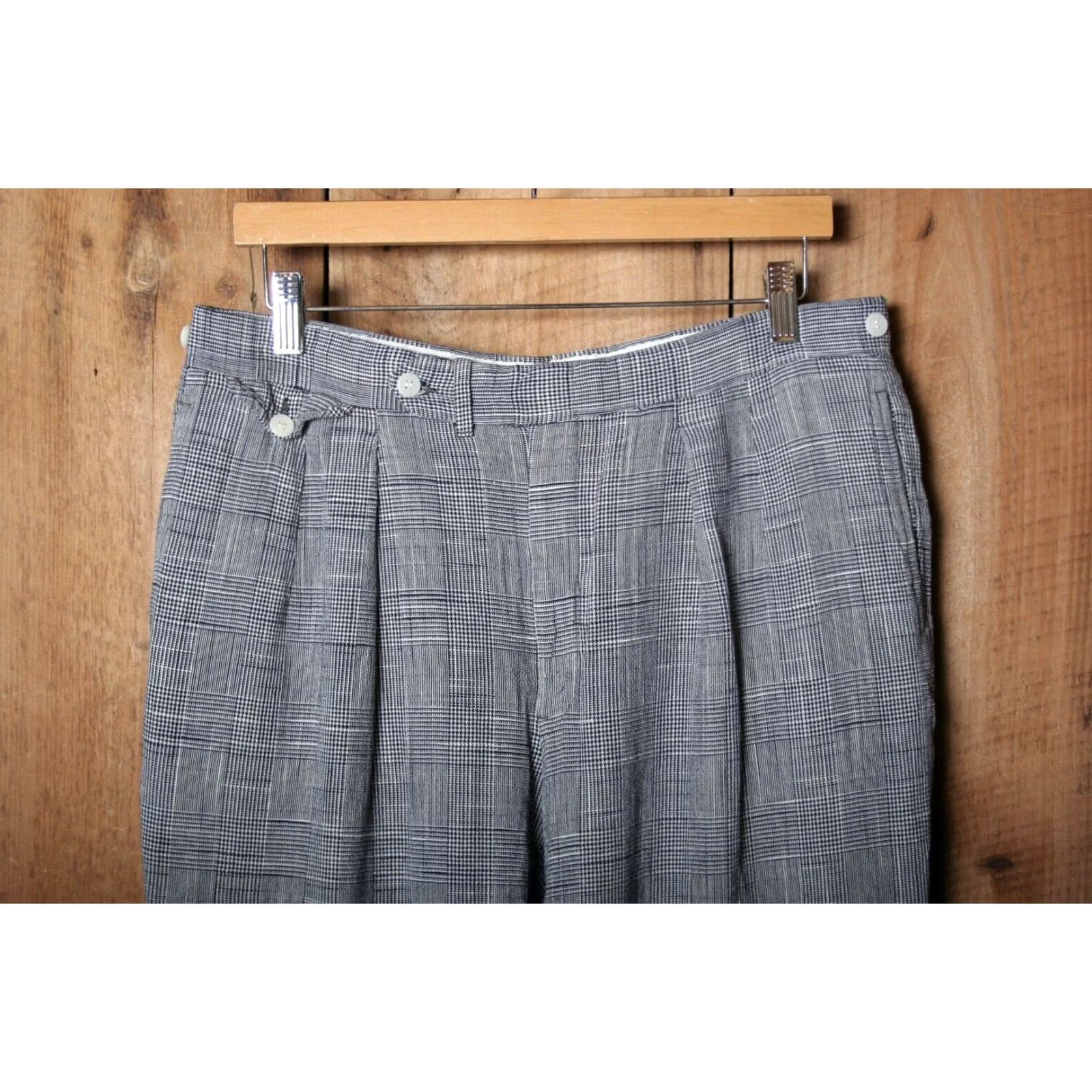 Vintage VINTAGE Spauldings Plaid Pants Blue White 32x30 Dress Men Regular Front Pleated Zip Glass tagless sizing - Fit 32x30 Mens Size US 32 / EU 48 - 2 Thumbnail