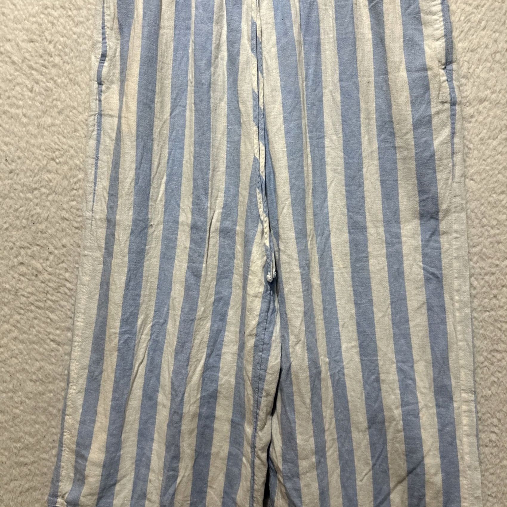 Vintage Lauren Conrad Pants Women’s Large Blue White Stripe Linen Wide-Leg Cropped (LC Lauren Conrad) Size 36" / US 14 / IT 50 - 5 Thumbnail