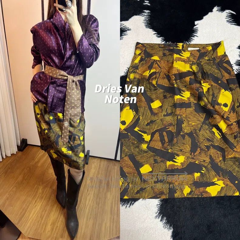 Dries Van Noten Dries Van Noten Yellow Silk Midi Skirt Size 42" / US 20 - 1 Thumbnail