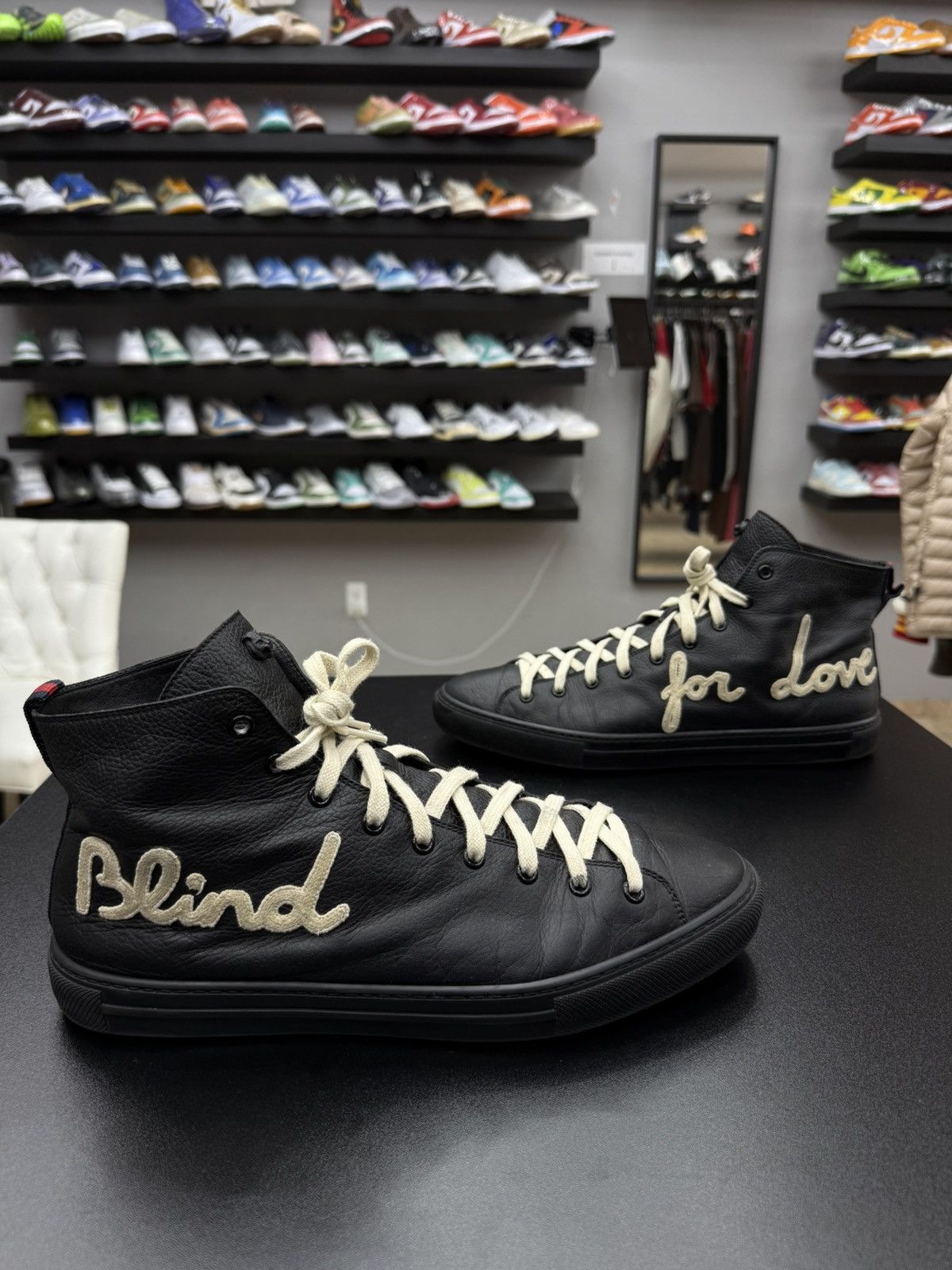 Gucci Gucci Men's Black Blind For Love Leather High Top Sneaker Size US 11 / EU 44 - 1 Thumbnail