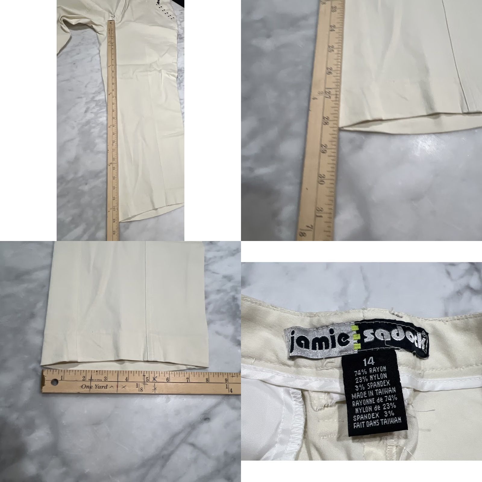 Vintage Jamie Sadock Pant Women 14 Stretch Straight Leg Ivory Golf Pockets Rayon Spandex Size 36" / US 14 / IT 50 - 8 Thumbnail