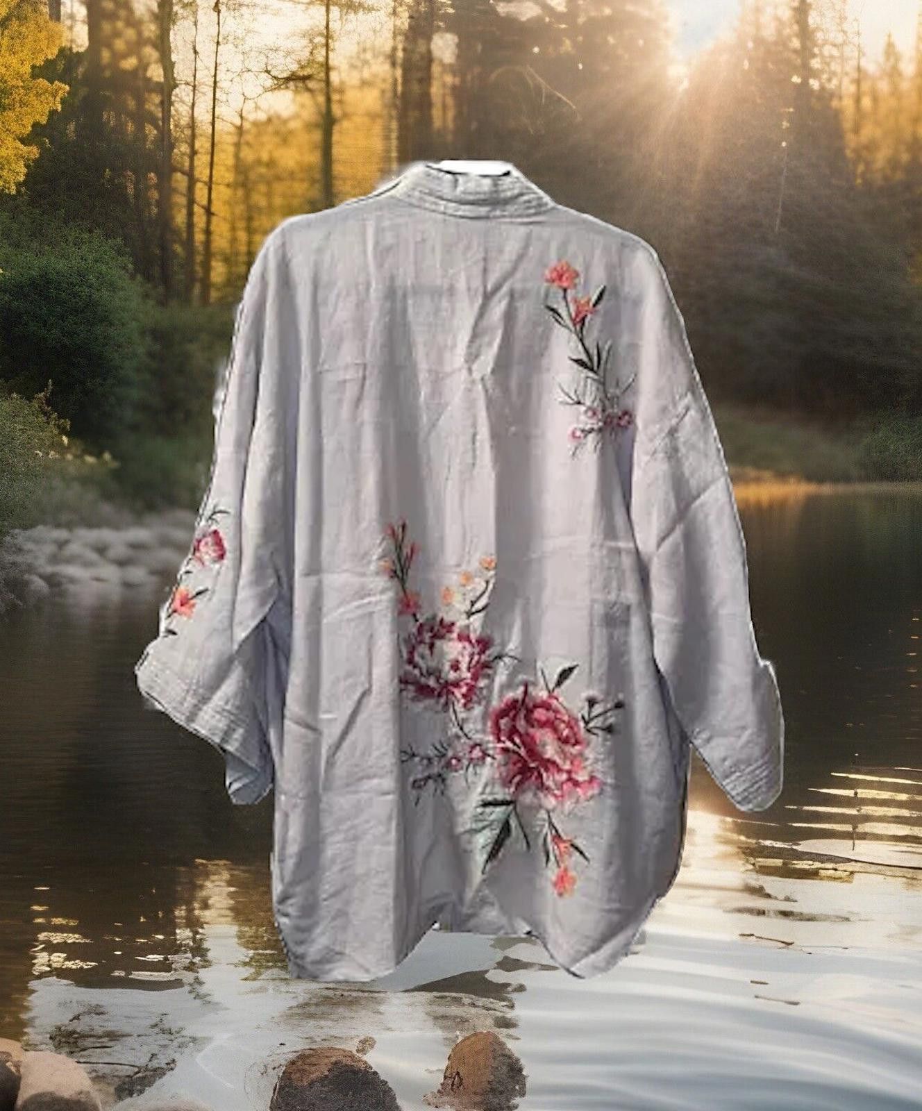 Johnny Was NEW Johnny Was XL 1X Linen Embroidered Kimono Cardigan Wrap Size XL / US 12-14 / IT 48-50 - 9 Thumbnail