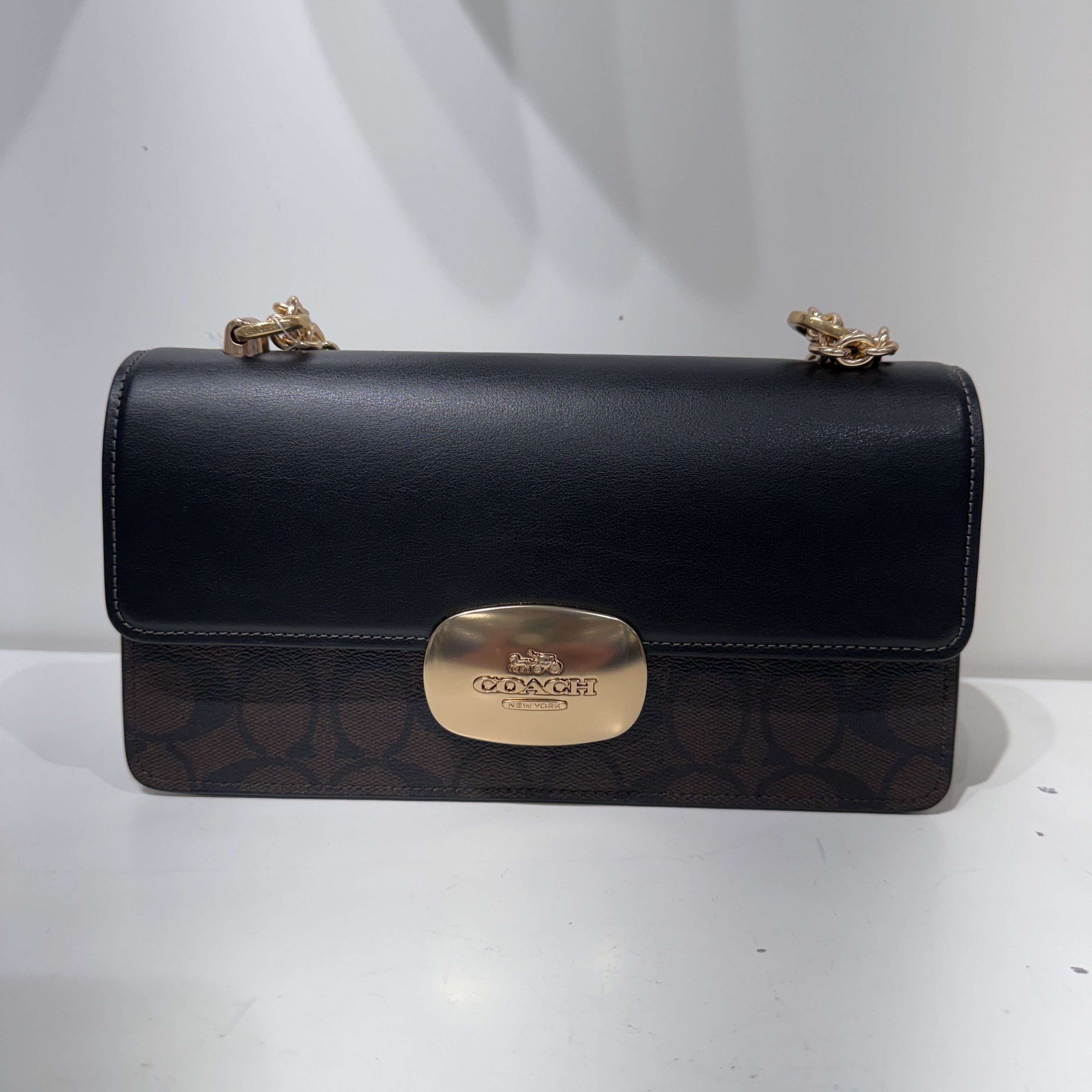 image of Coach Eliza Flap Crossbody In Signature Canvas Cp009 in Gold/Brown Black, Women's